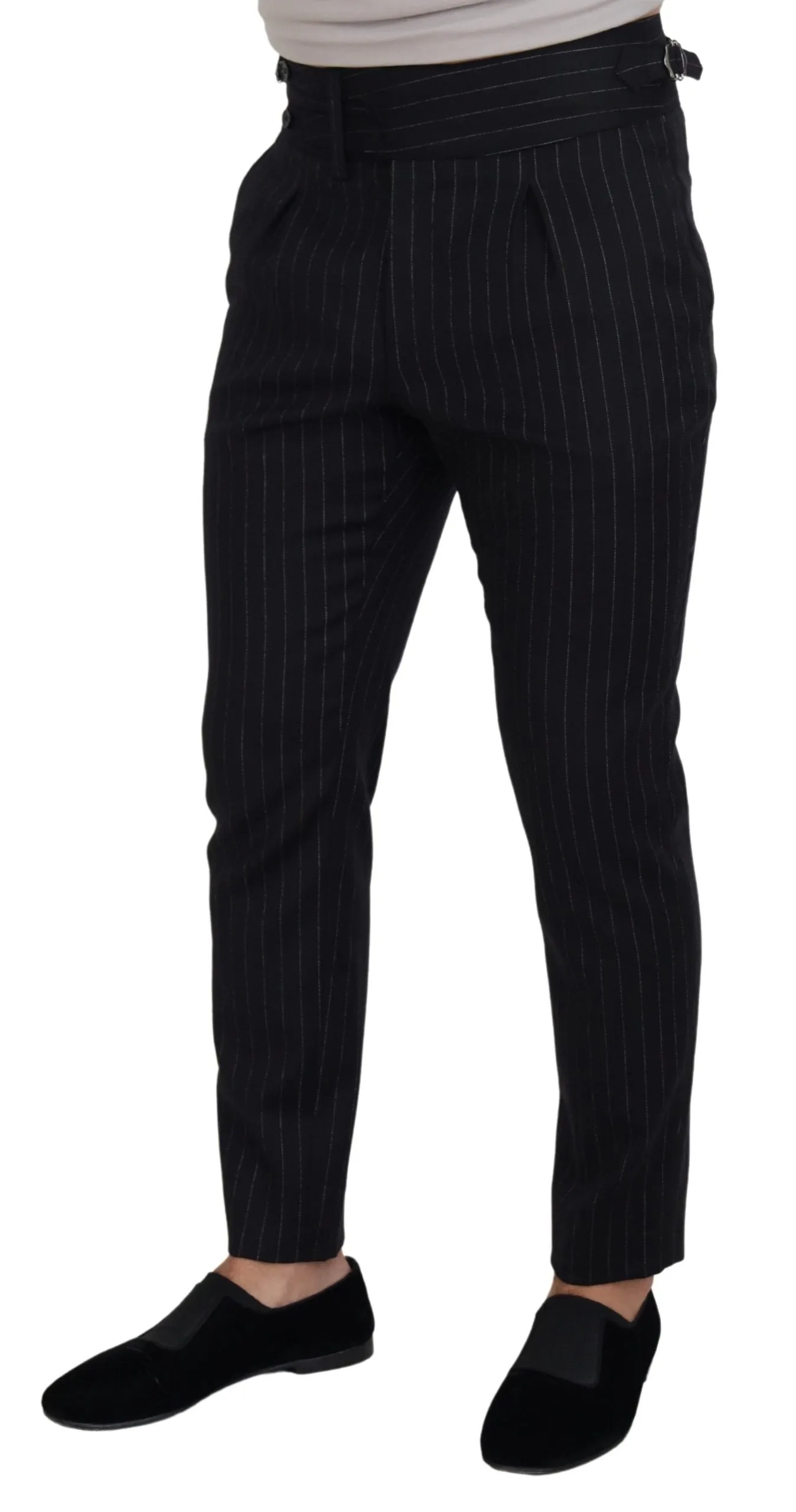 Elegant Black Striped Wool Blend Trousers sold by Louxly product image thumbnail 2
