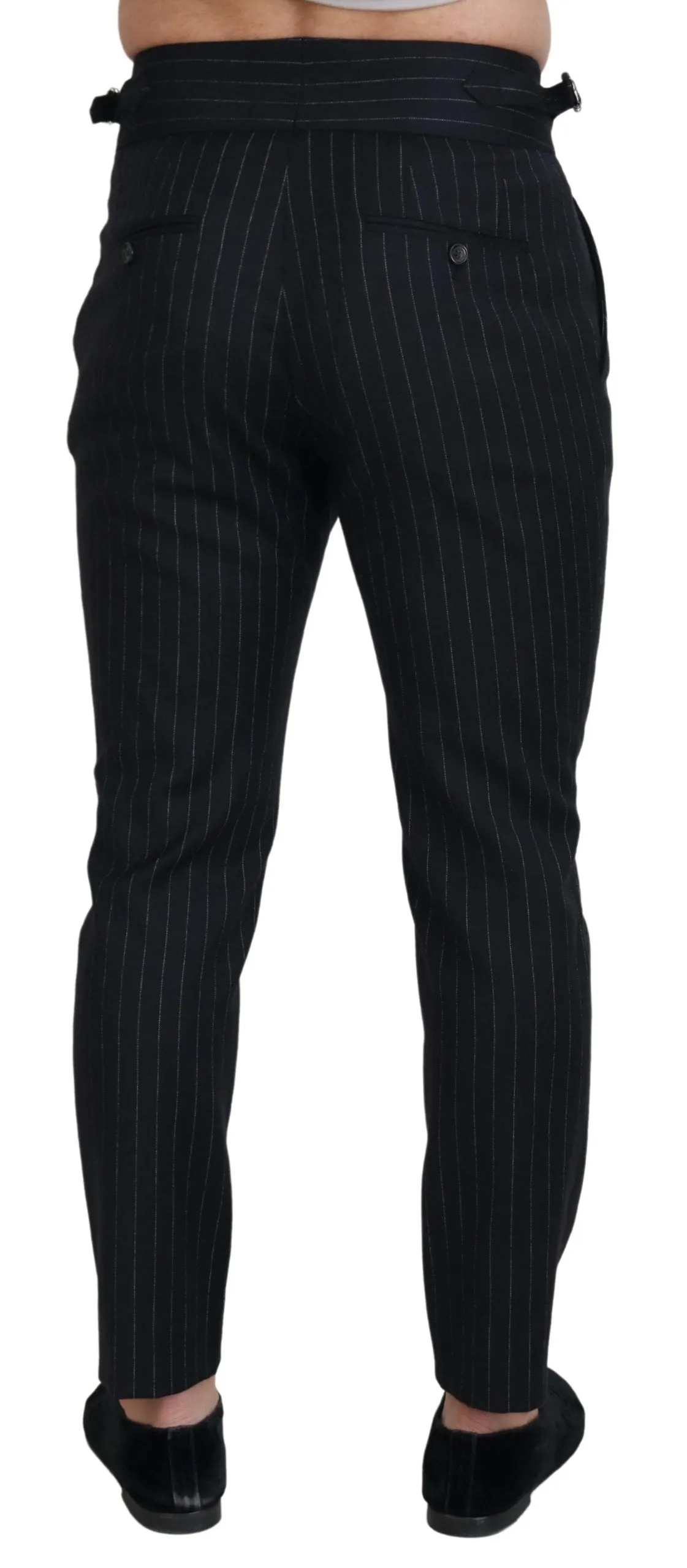Elegant Black Striped Wool Blend Trousers sold by Louxly product image thumbnail 3