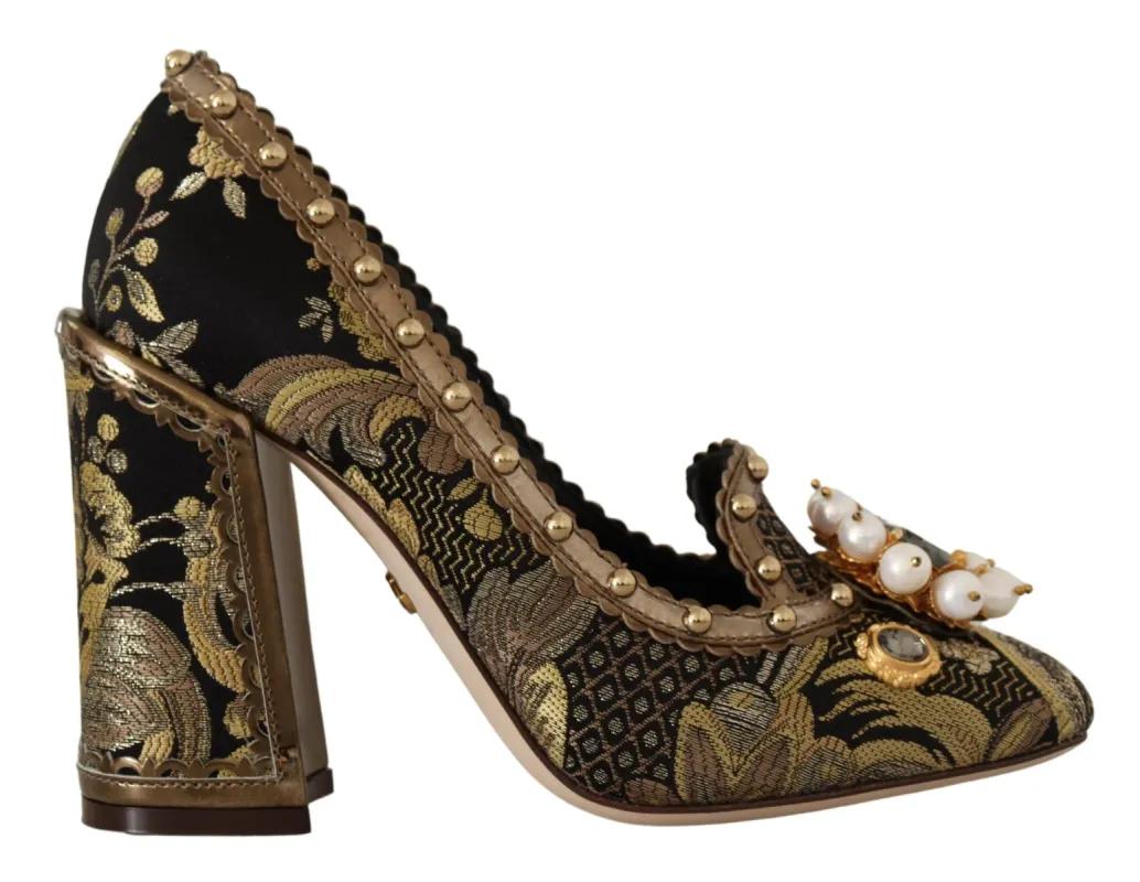 Elegant Gold Jacquard Brocade Pumps sold by Louxly