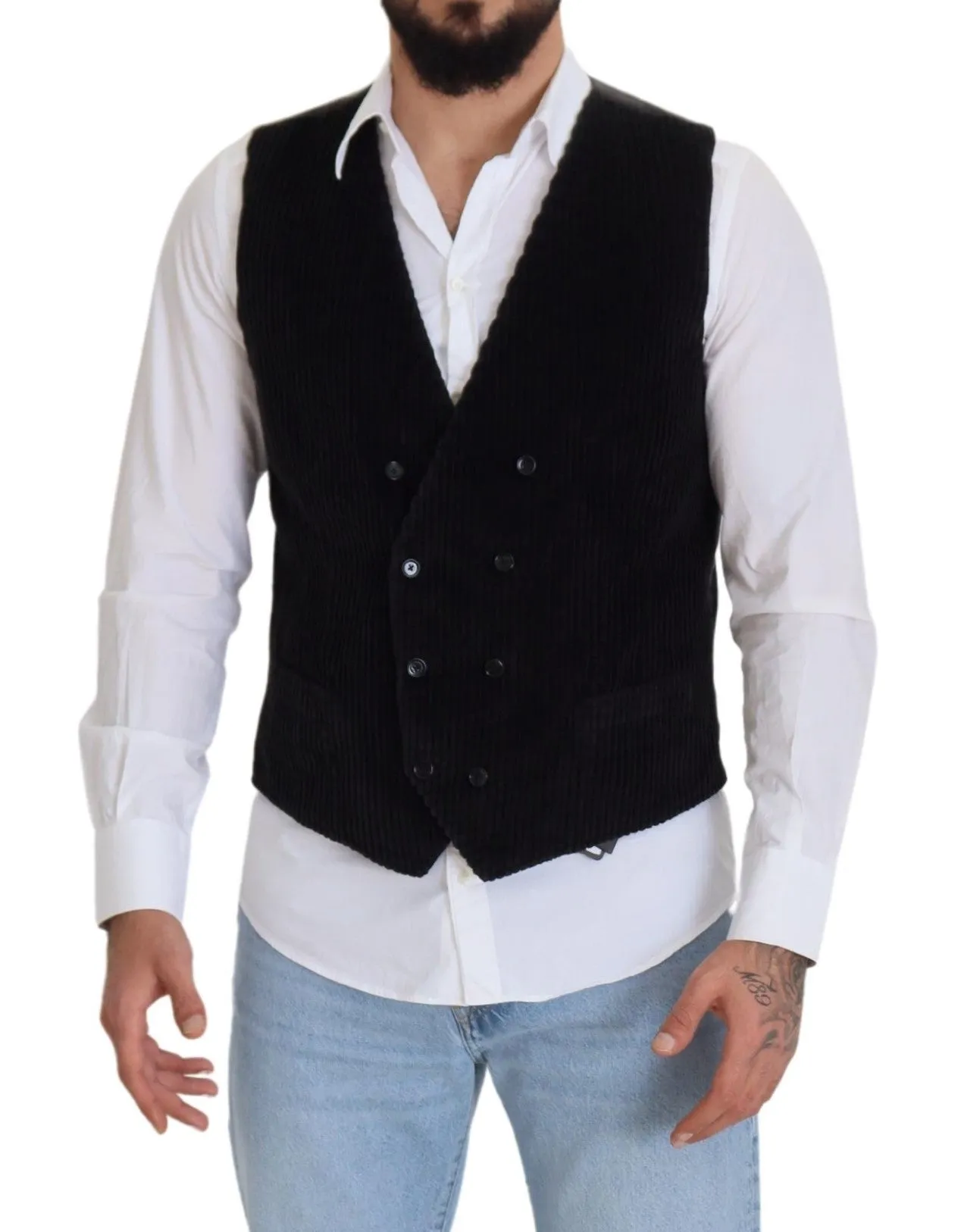 Elegant Black Double Breasted Dress Vest sold by Louxly product image thumbnail 5