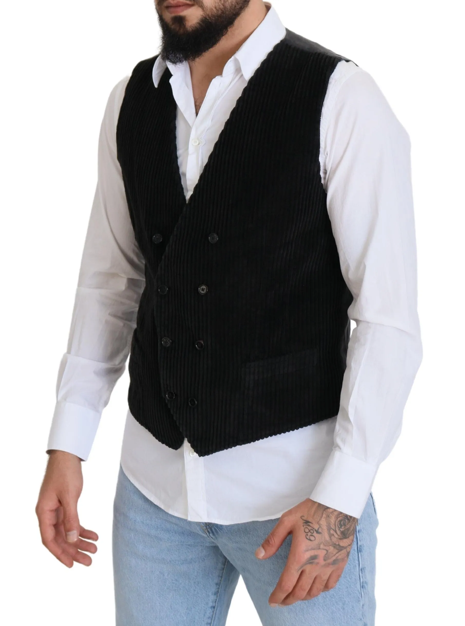 Elegant Black Double Breasted Dress Vest sold by Louxly product image thumbnail 2