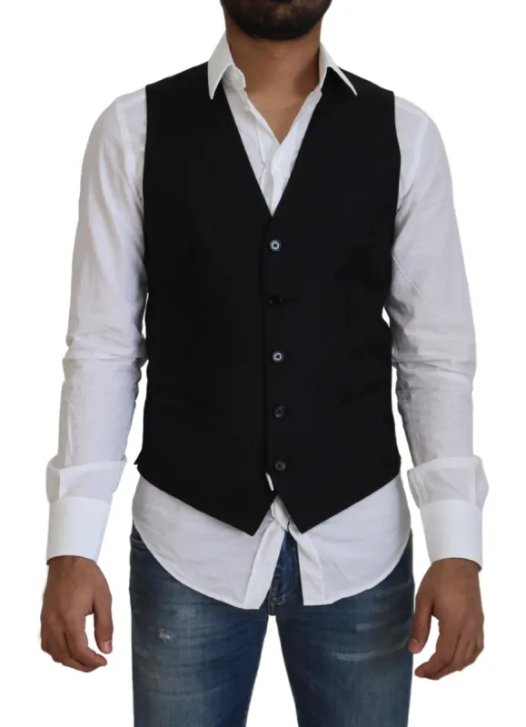 Elegant Black Formal Wool-Silk Dress Vest sold by Louxly