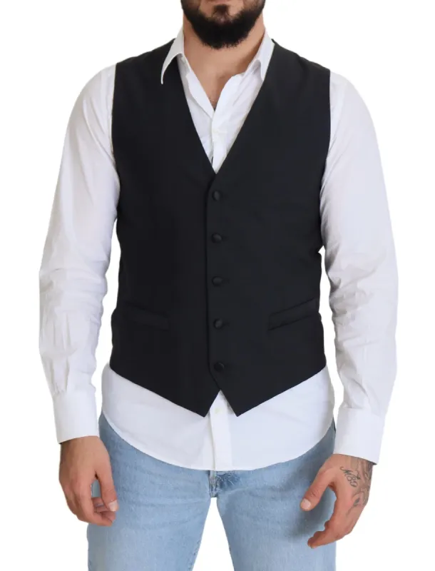 Elegant Black Single Breasted Dress Vest sold by Louxly