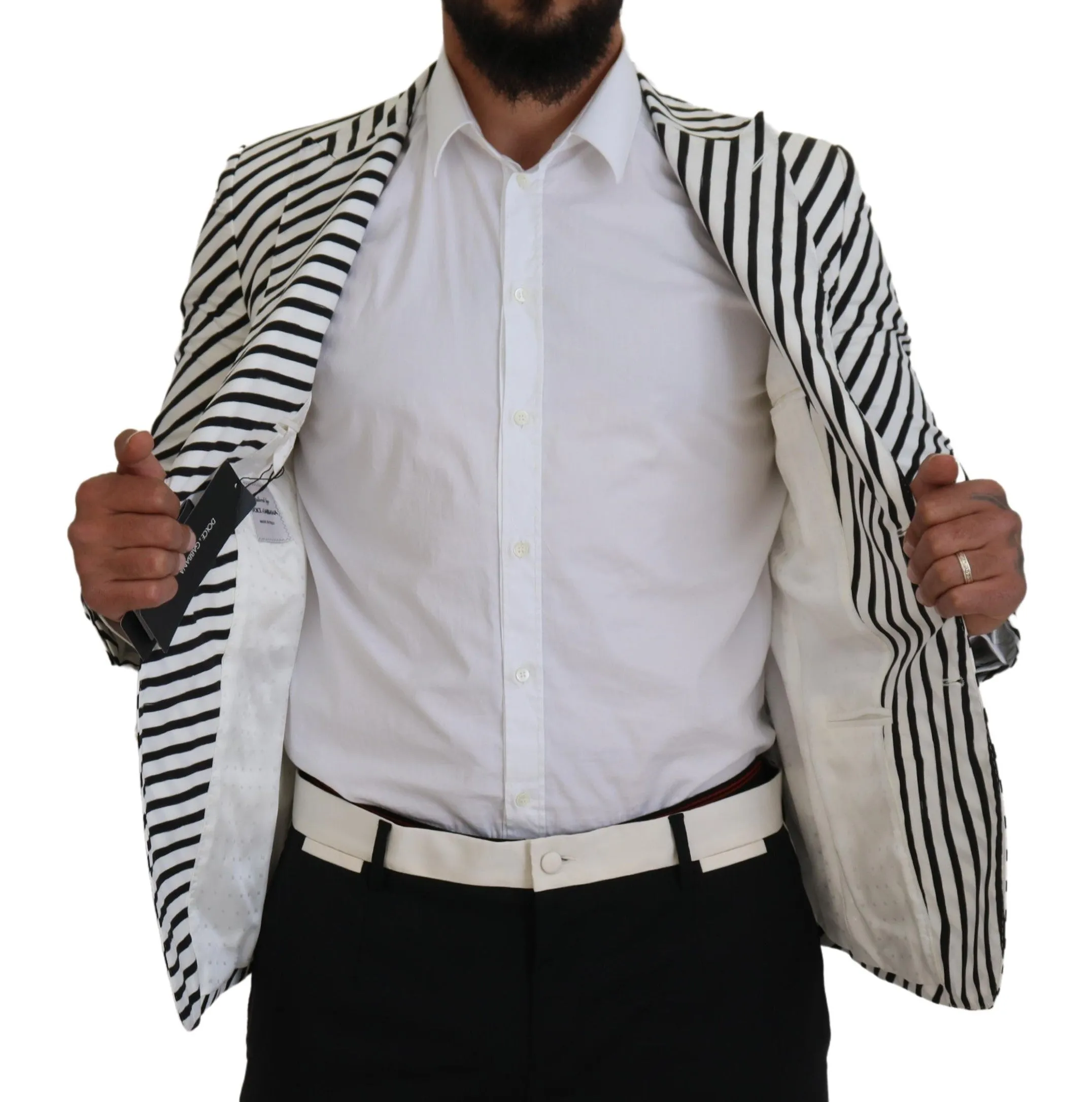Elegant White Striped Single Breasted Blazer sold by Louxly product image thumbnail 5
