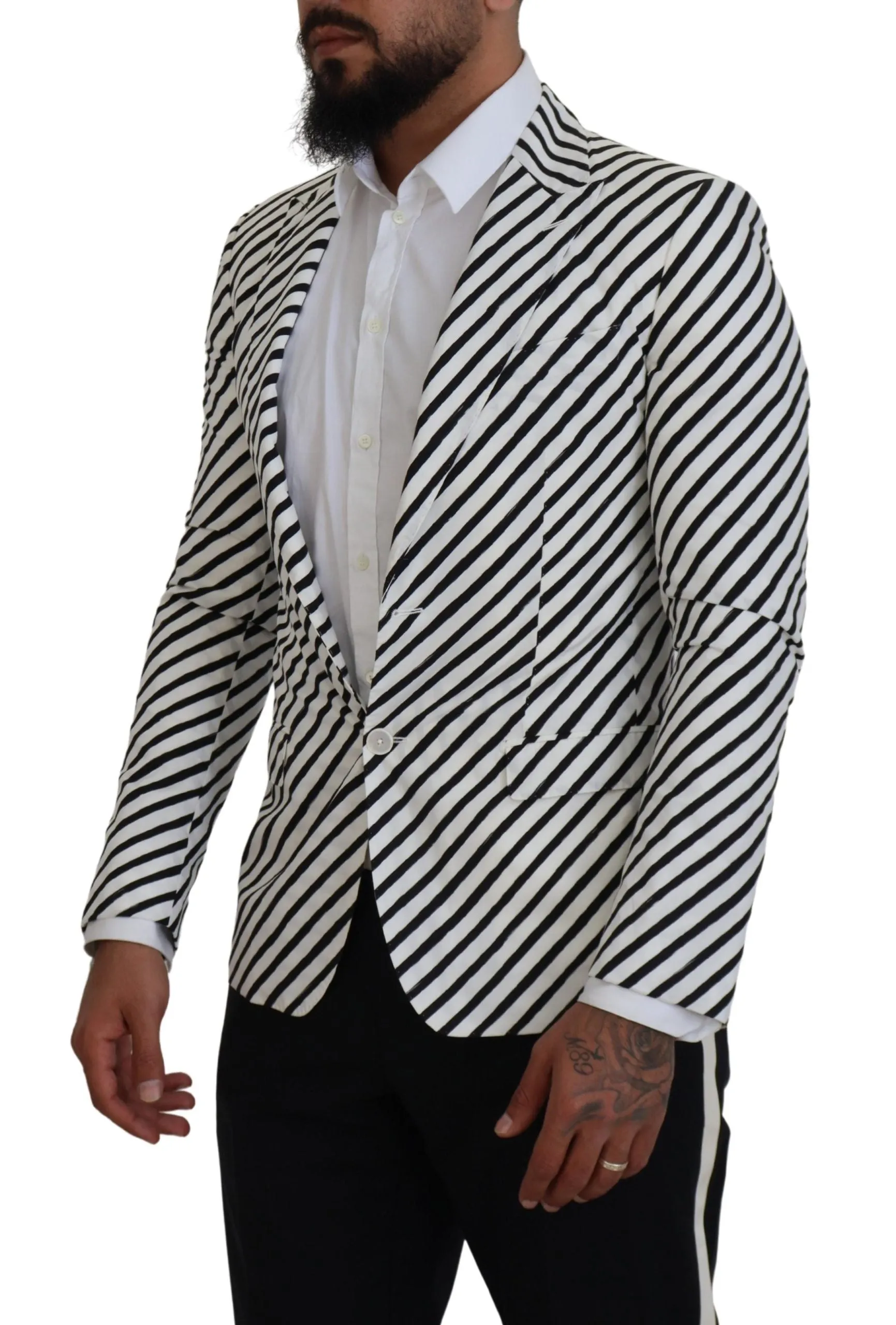 Elegant White Striped Single Breasted Blazer sold by Louxly product image thumbnail 2