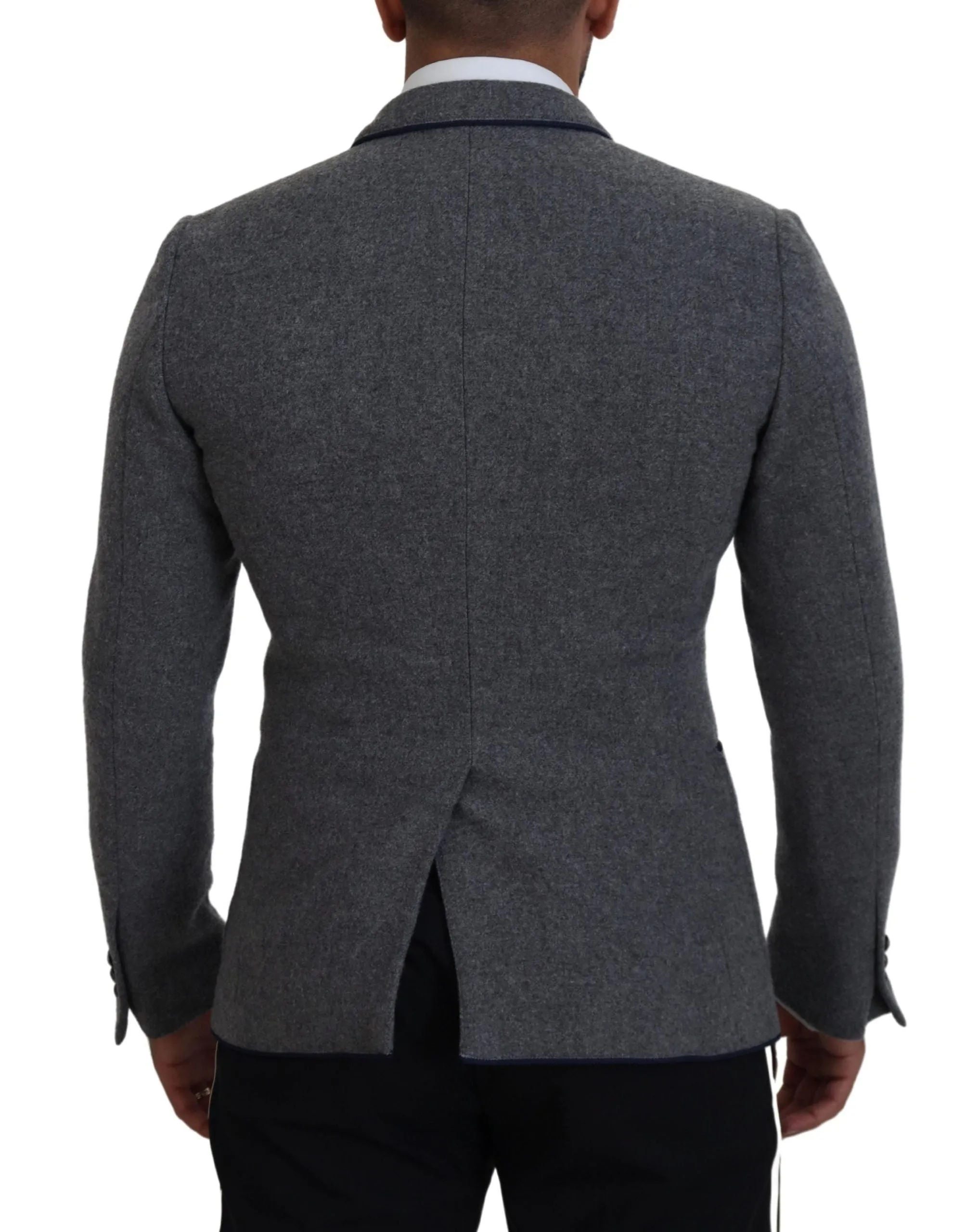 Elegant Gray Wool Blazer with Blue Rose Embroidery sold by Louxly product image thumbnail 2