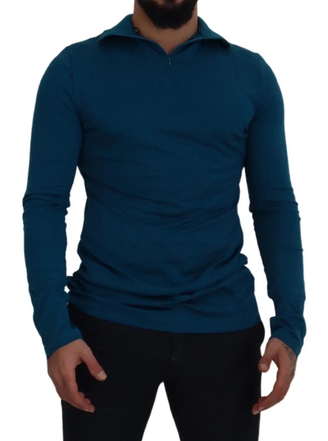 Elegant Blue Cotton Pullover Sweater sold by Louxly product image thumbnail 5