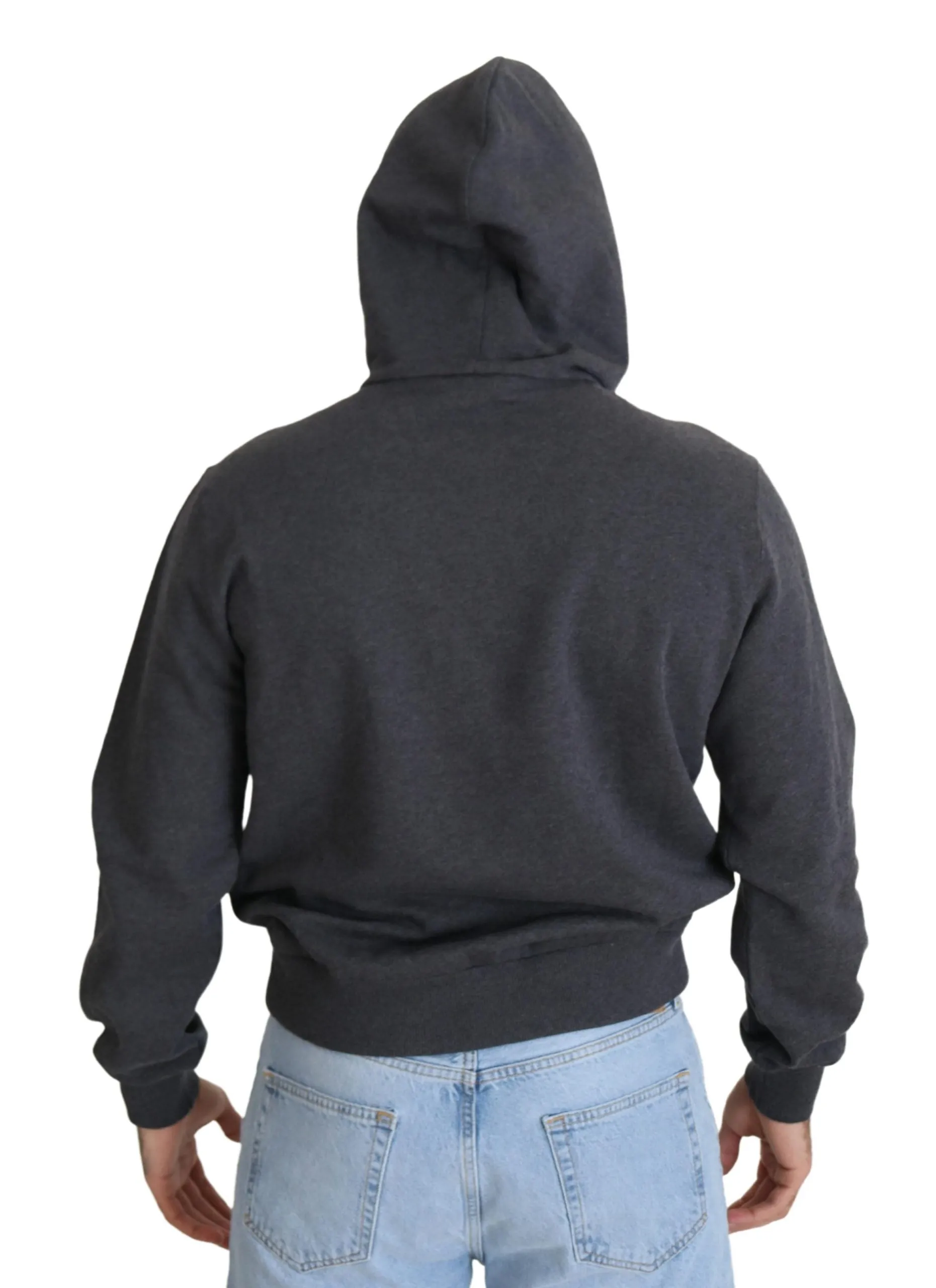 Elegant Grey Cotton Hooded Sweatshirt sold by Louxly product image thumbnail 3