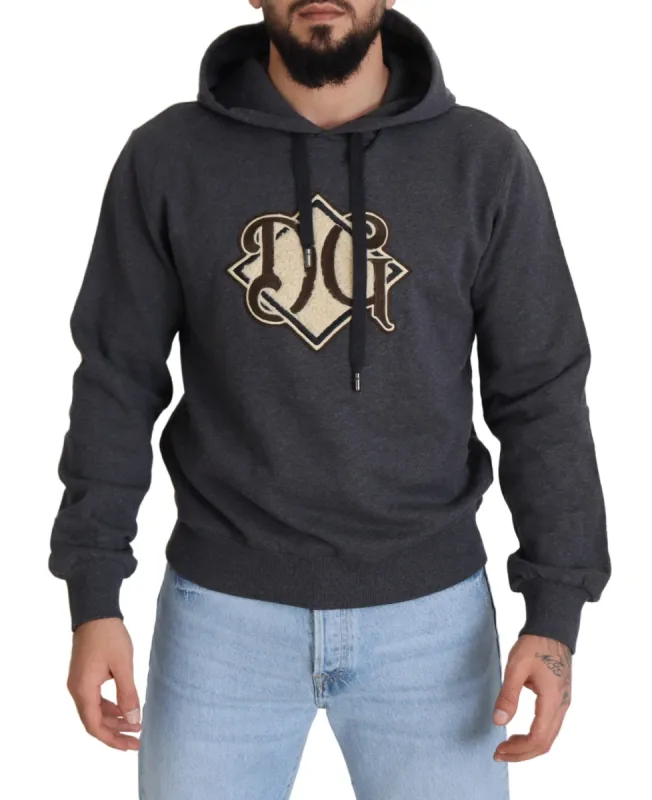 Elegant Grey Cotton Hooded Sweatshirt sold by Louxly