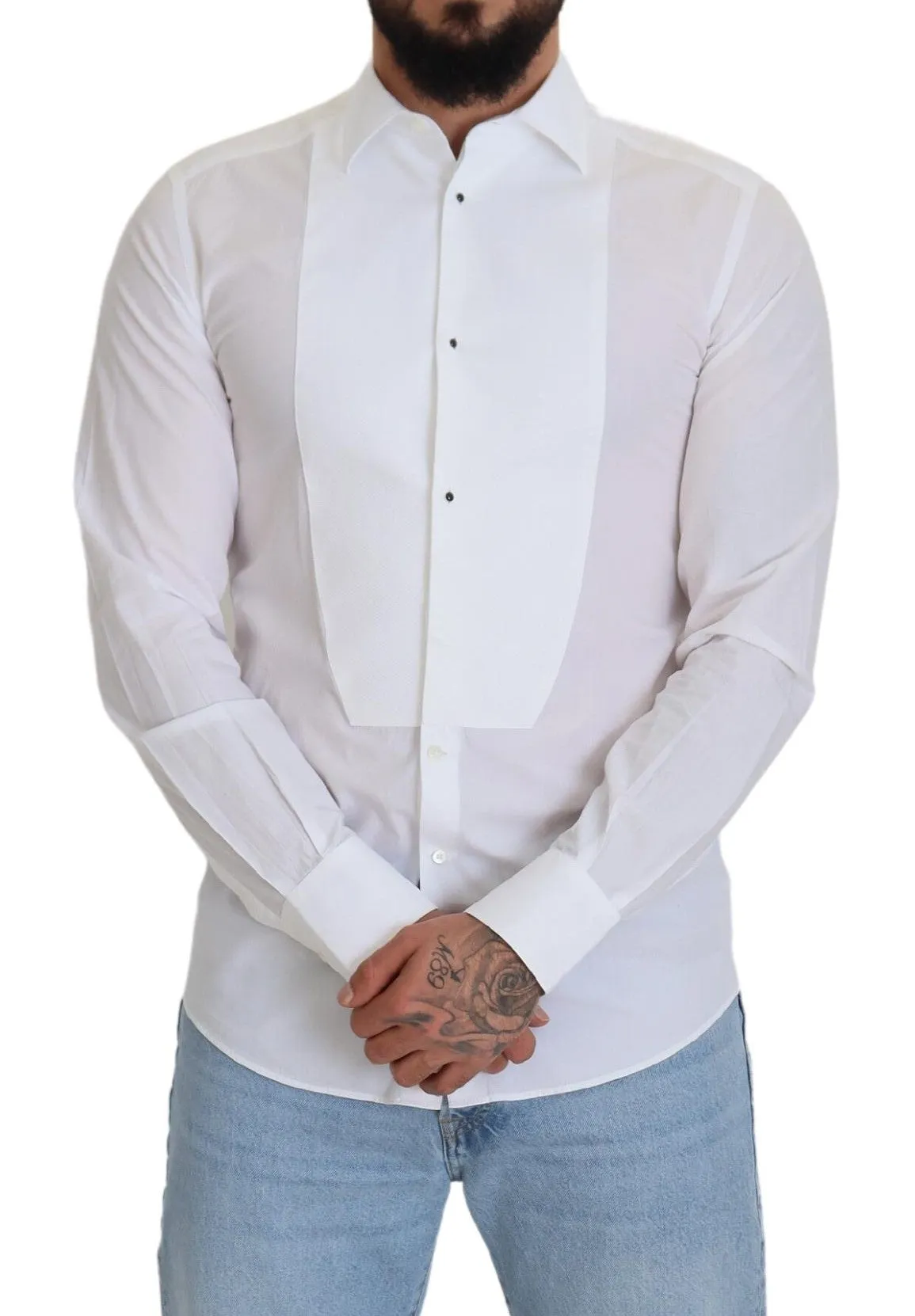 Elegant White Cotton Poplin Slim Fit Shirt sold by Louxly product image thumbnail 5