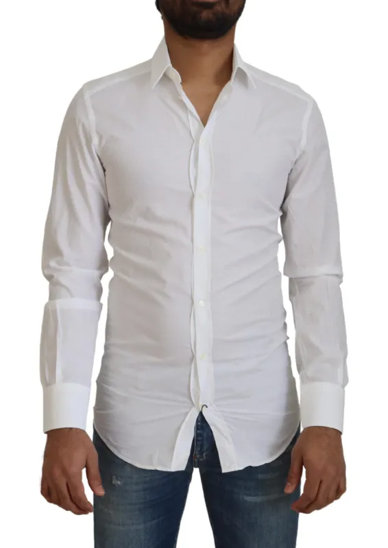 Elegant White Cotton Dress Shirt Slim Fit sold by Louxly