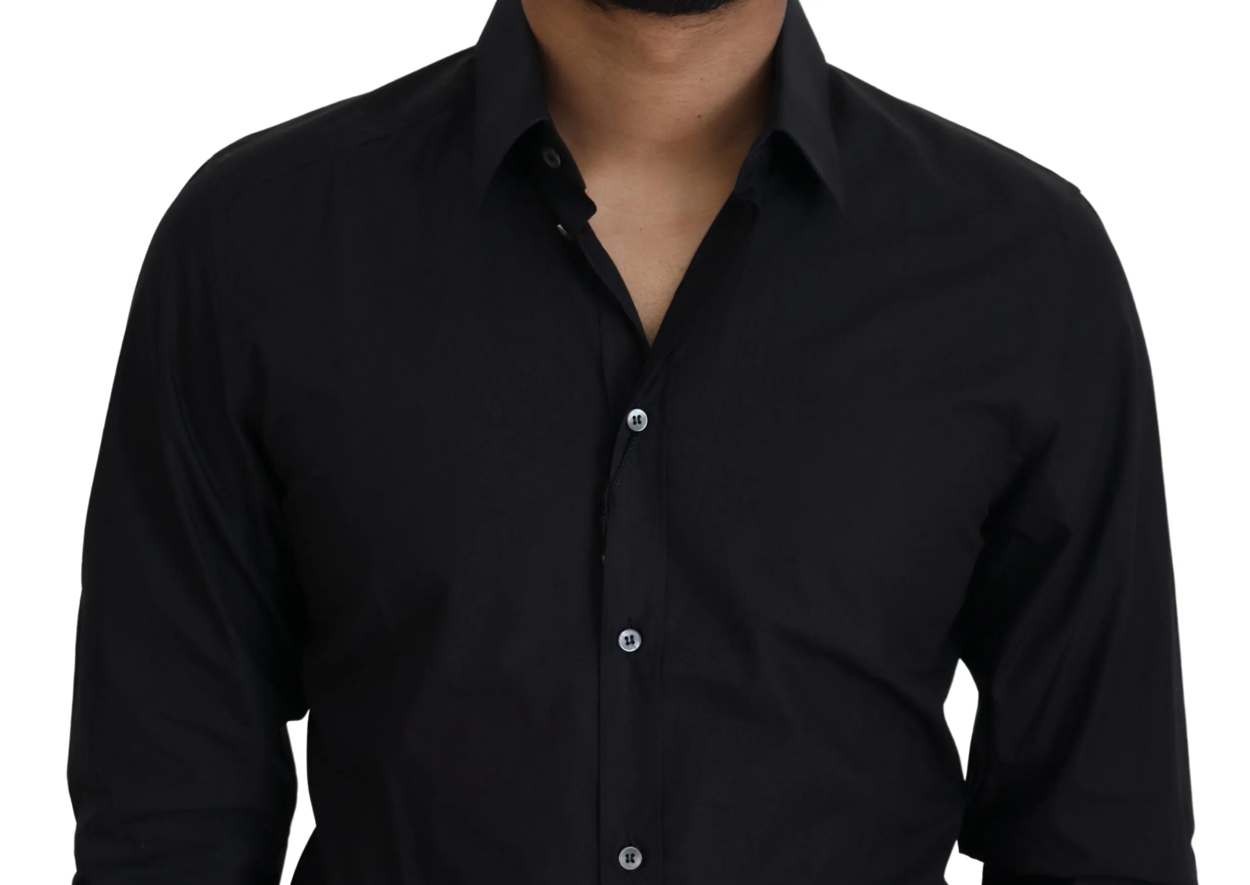 Elegant Slim Fit Black Cotton Dress Shirt sold by Louxly product image thumbnail 4