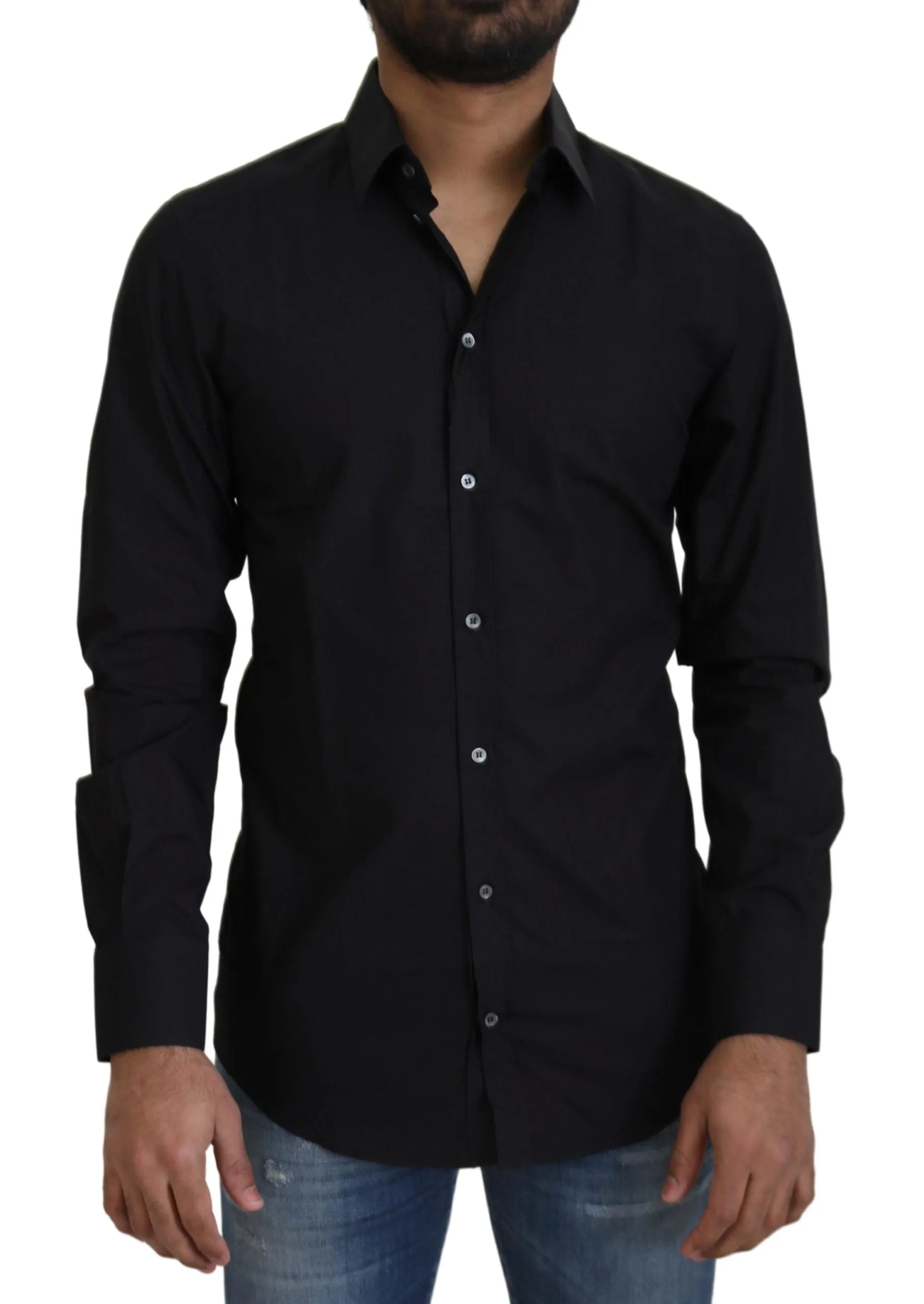 Elegant Slim Fit Black Cotton Dress Shirt sold by Louxly