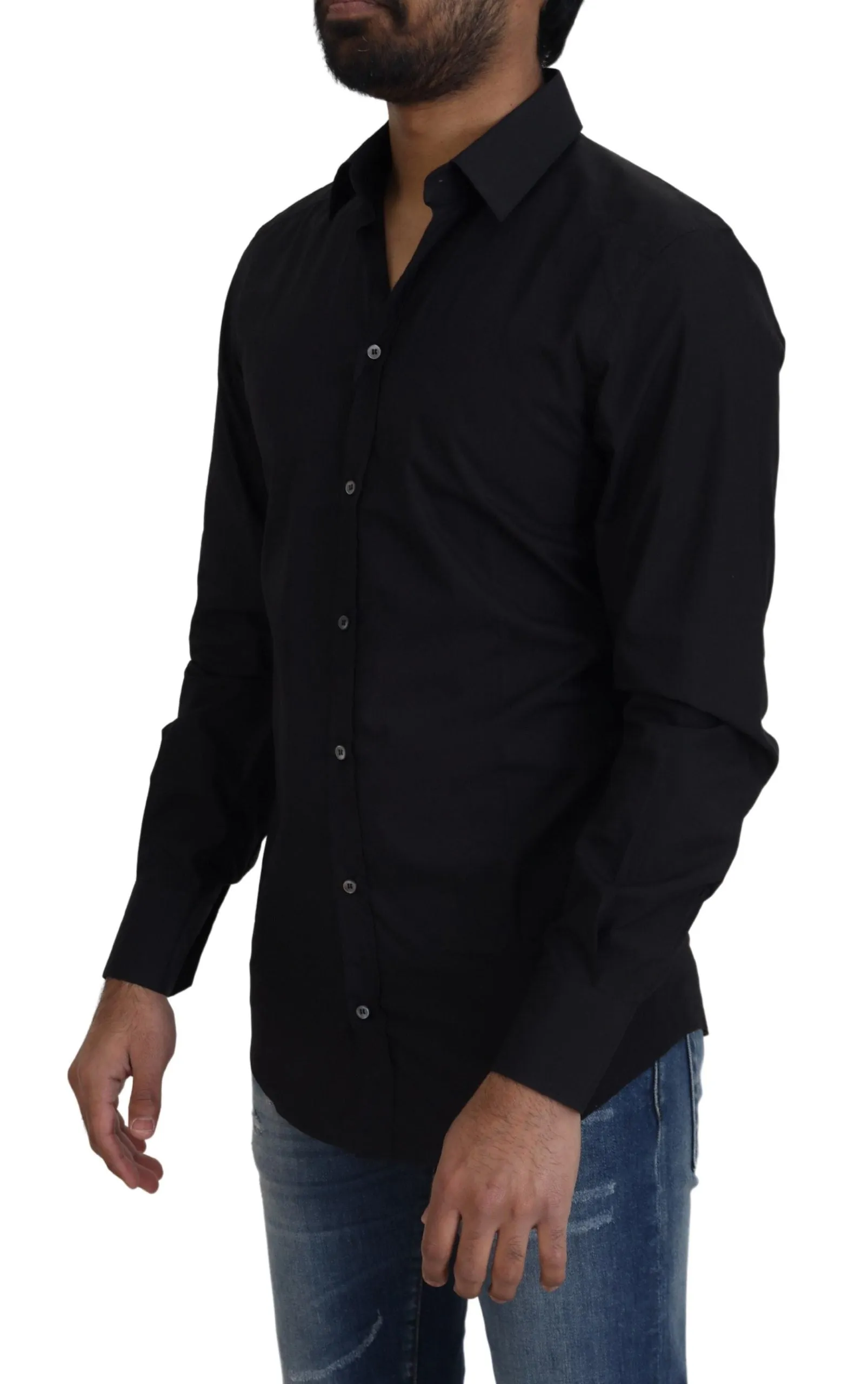 Elegant Slim Fit Black Cotton Dress Shirt sold by Louxly product image thumbnail 2