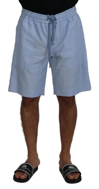 Elegant Light Blue Linen-Cotton Summer Shorts sold by Louxly