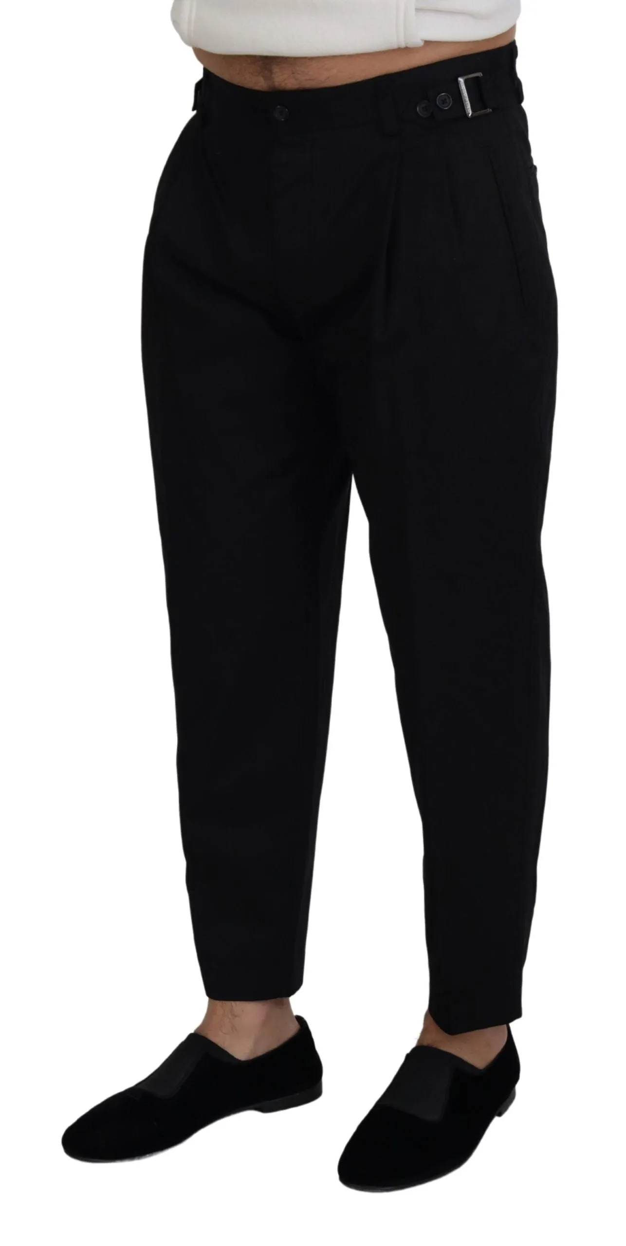 Sleek Black Italian Designer Pants with Side Buckle sold by Louxly product image thumbnail 2