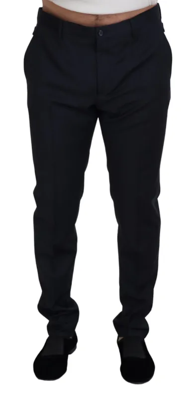 Elegant Blue Wool Blend Trousers sold by Louxly