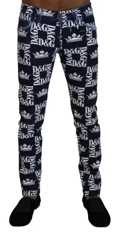 Elegant Crown Print Denim Pants sold by Louxly