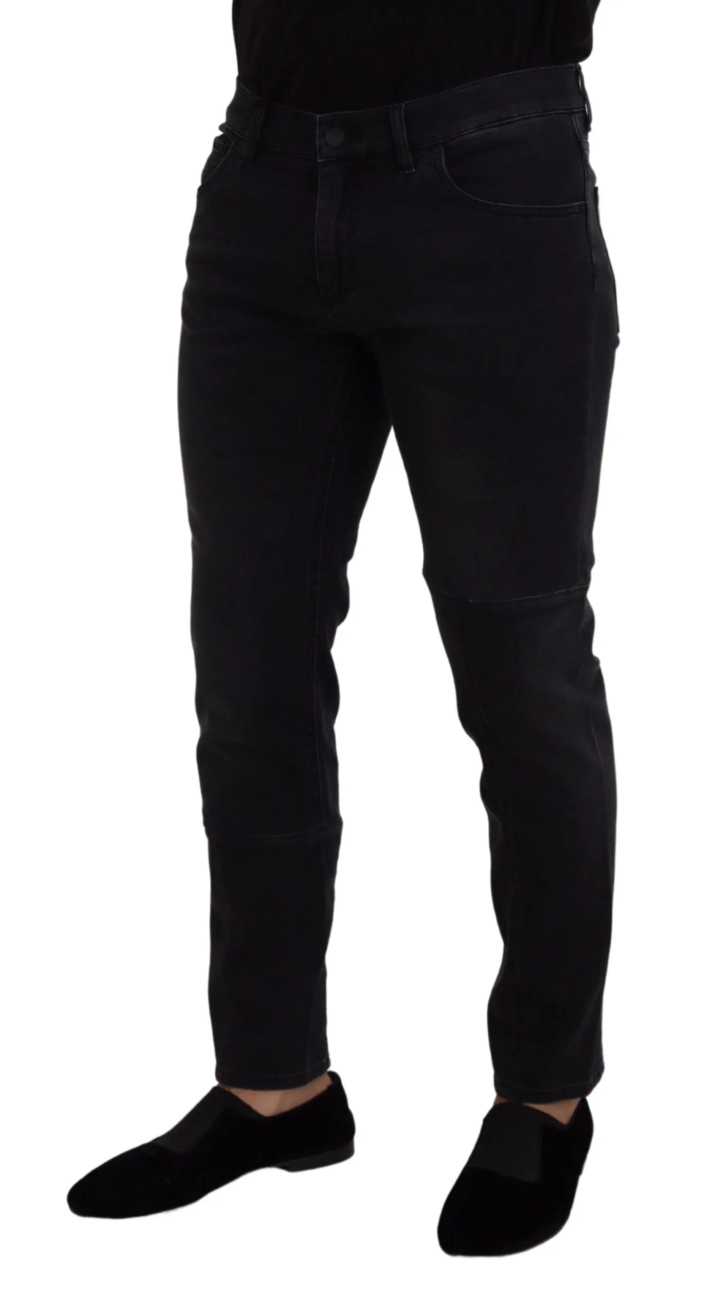 Sleek Black Cotton Blend Denim Pants sold by Louxly product image thumbnail 2