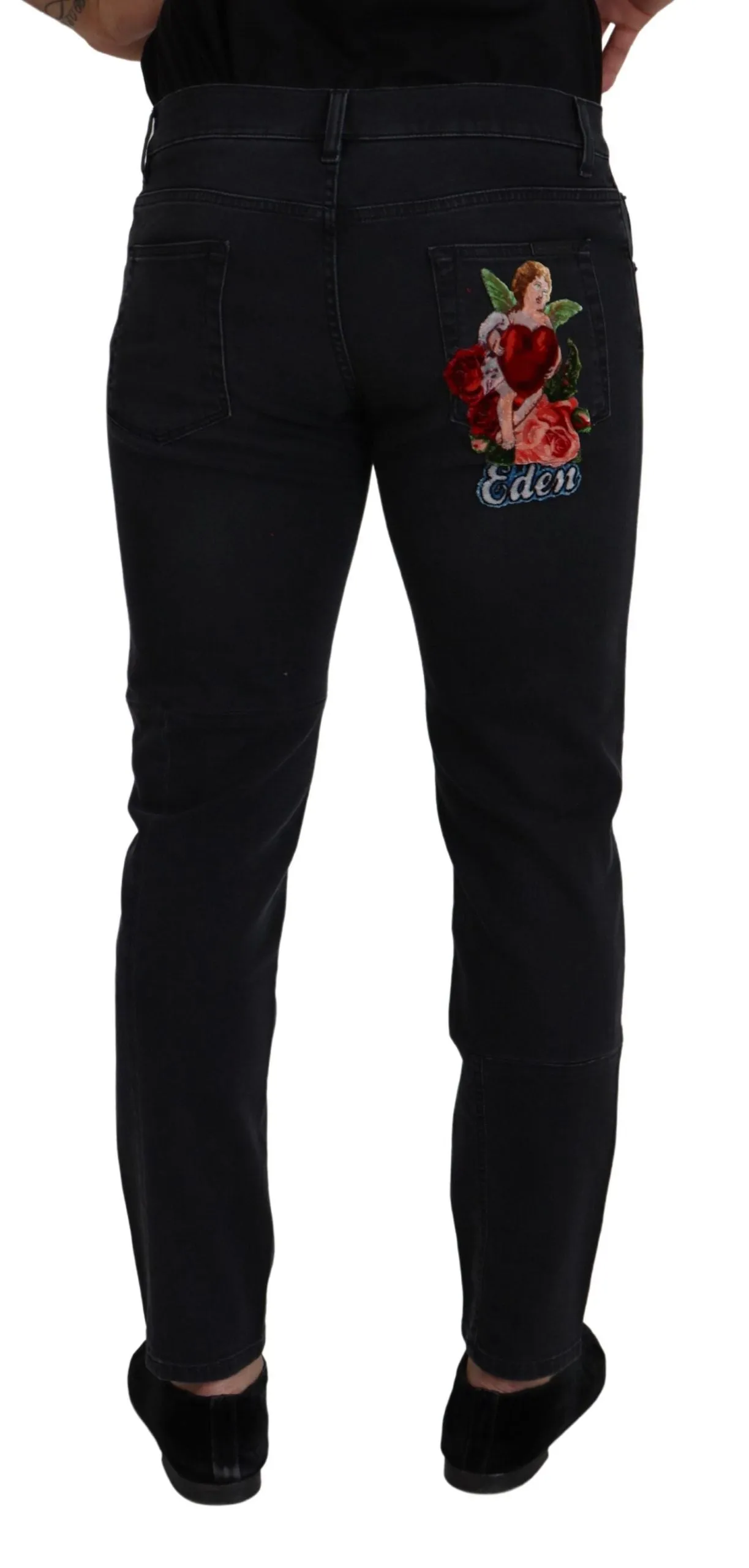 Sleek Black Cotton Blend Denim Pants sold by Louxly product image thumbnail 3