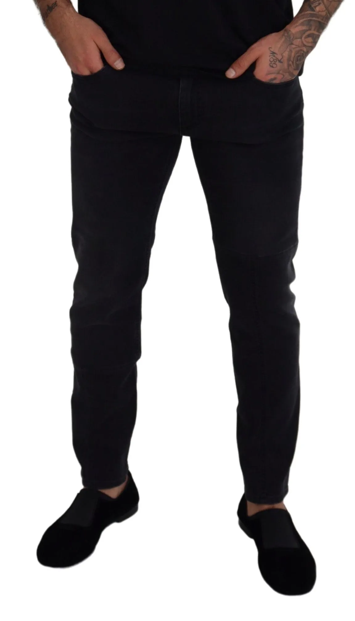 Sleek Black Cotton Blend Denim Pants sold by Louxly product image thumbnail 4