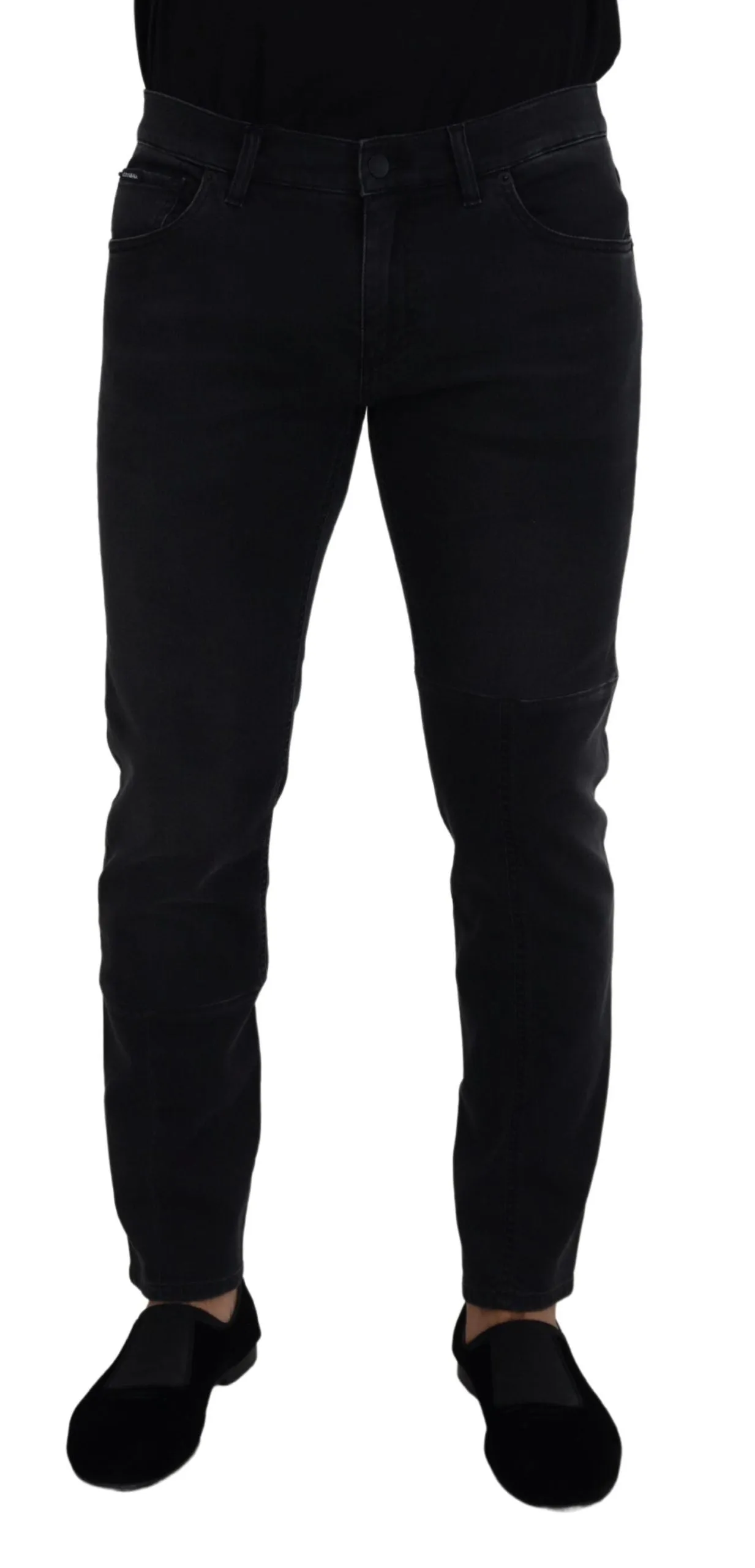 Sleek Black Cotton Blend Denim Pants sold by Louxly