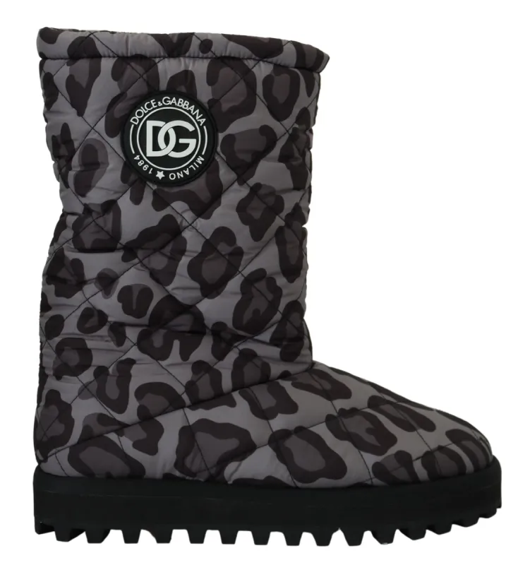 Elegant Gray Leopard Mid Calf Boots sold by Louxly