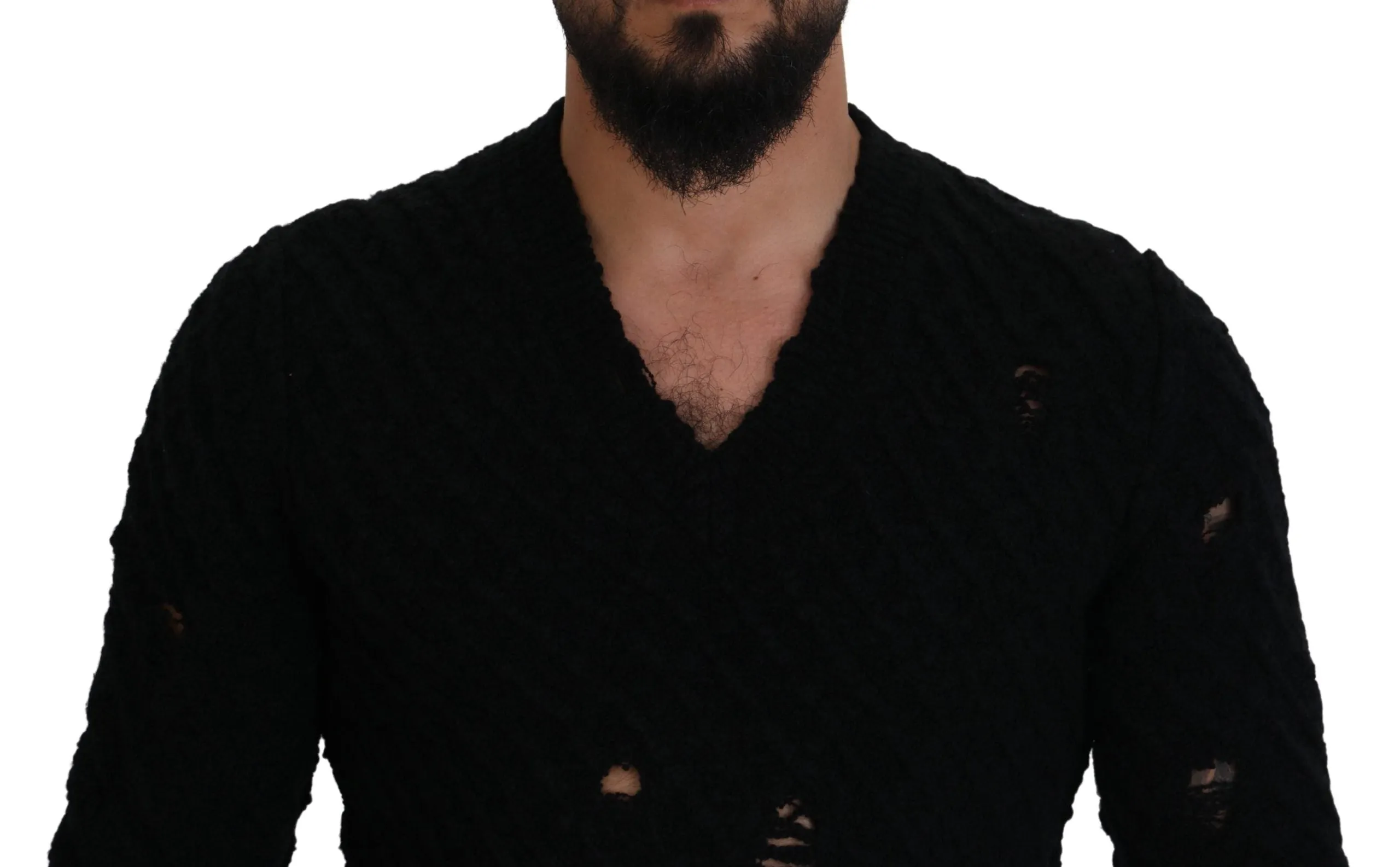 Elegant Black Wool-Blend V-Neck Sweater sold by Louxly product image thumbnail 4