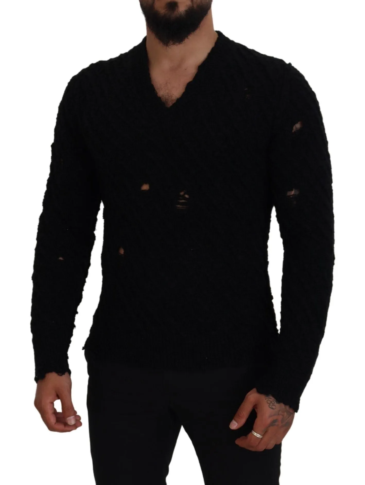 Elegant Black Wool-Blend V-Neck Sweater sold by Louxly product image thumbnail 5
