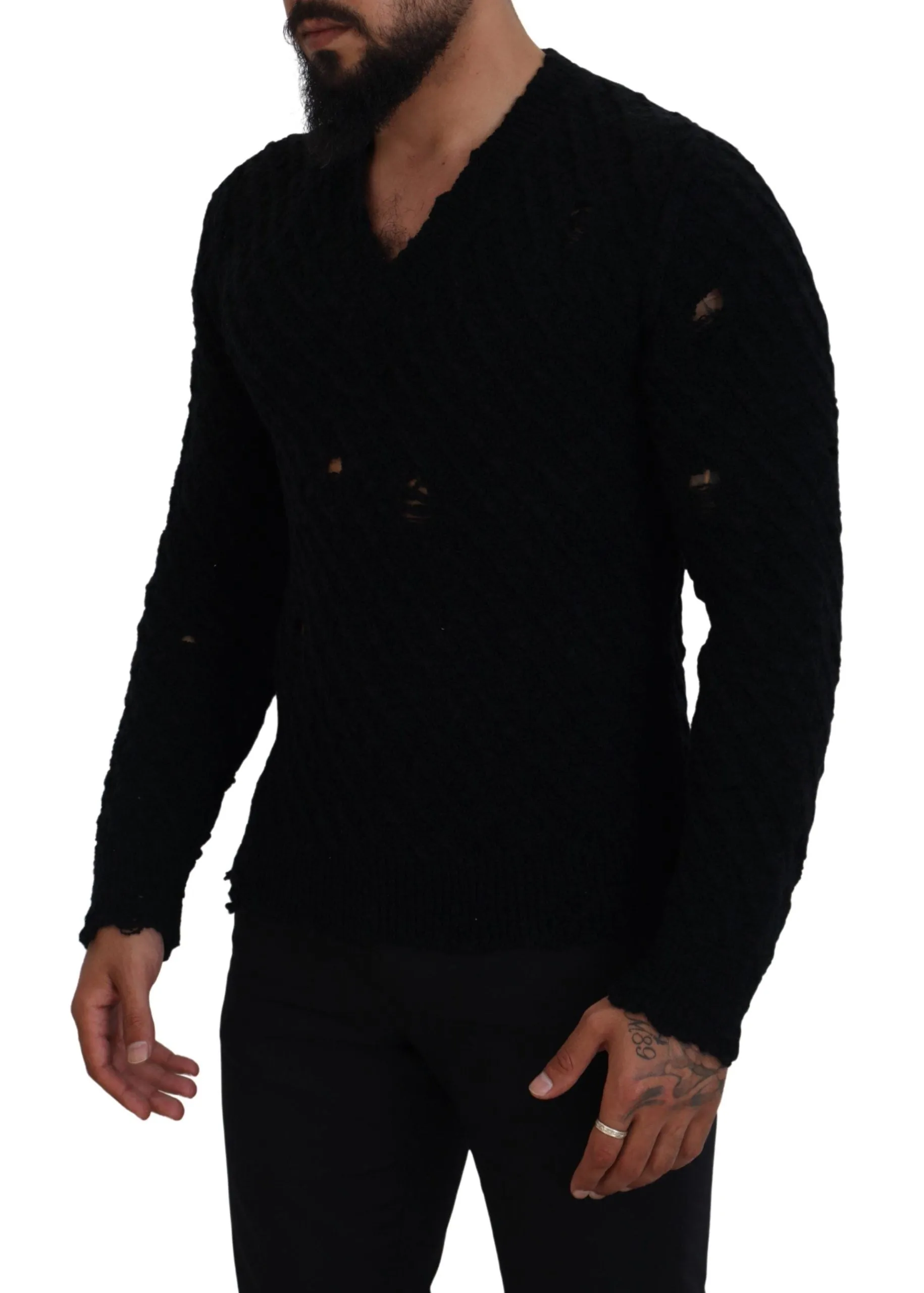Elegant Black Wool-Blend V-Neck Sweater sold by Louxly product image thumbnail 2