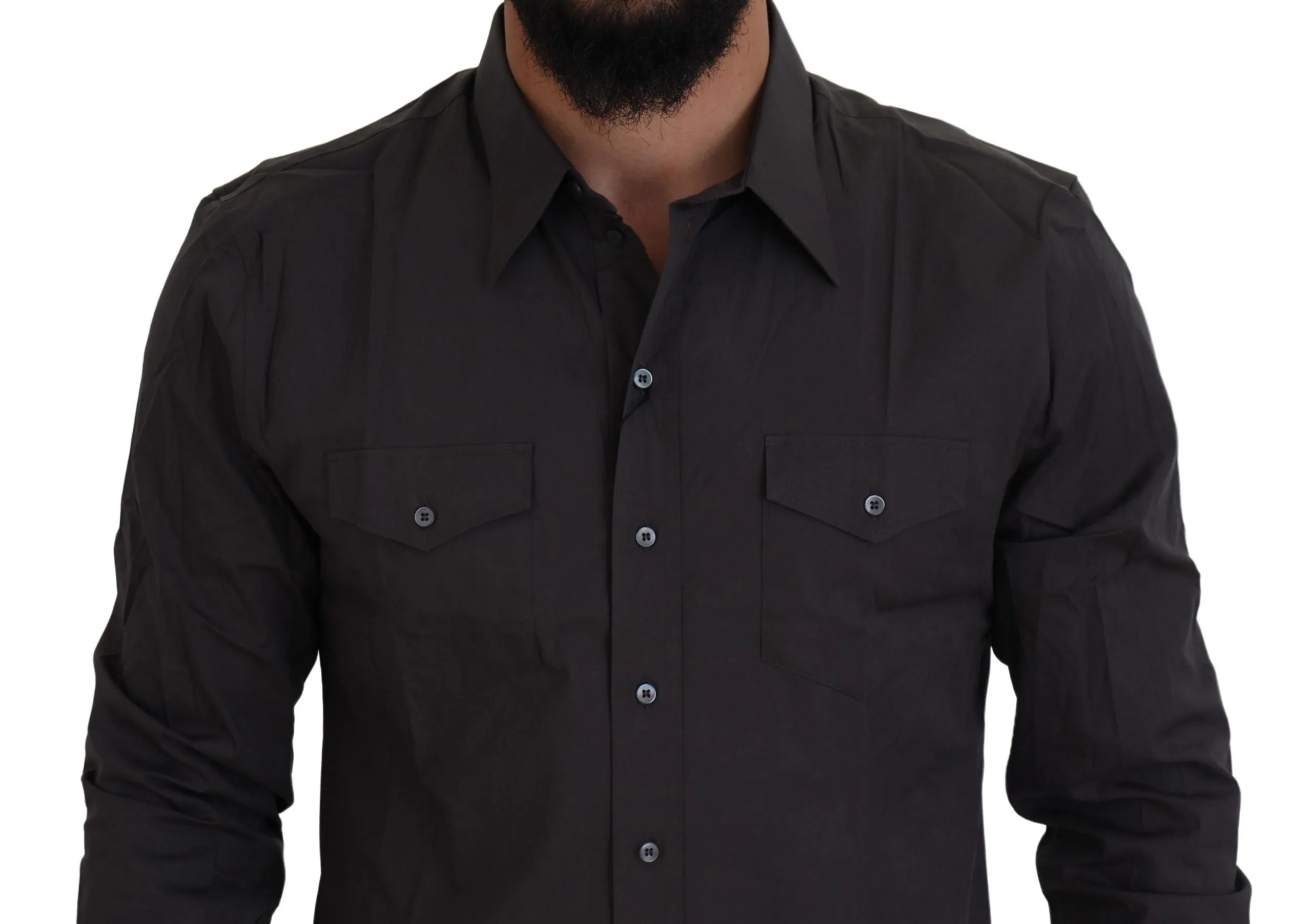 Elegant Gray Sicilia Slim Fit Dress Shirt sold by Louxly product image thumbnail 4