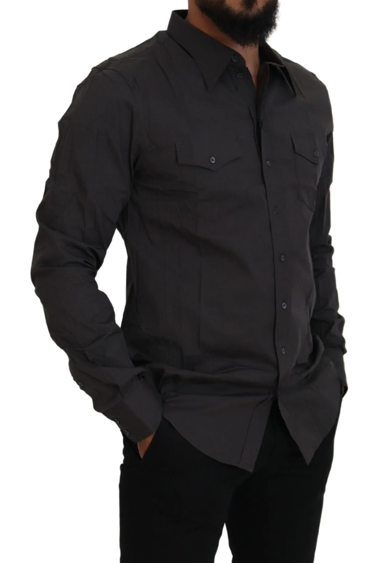 Elegant Gray Sicilia Slim Fit Dress Shirt sold by Louxly product image thumbnail 5