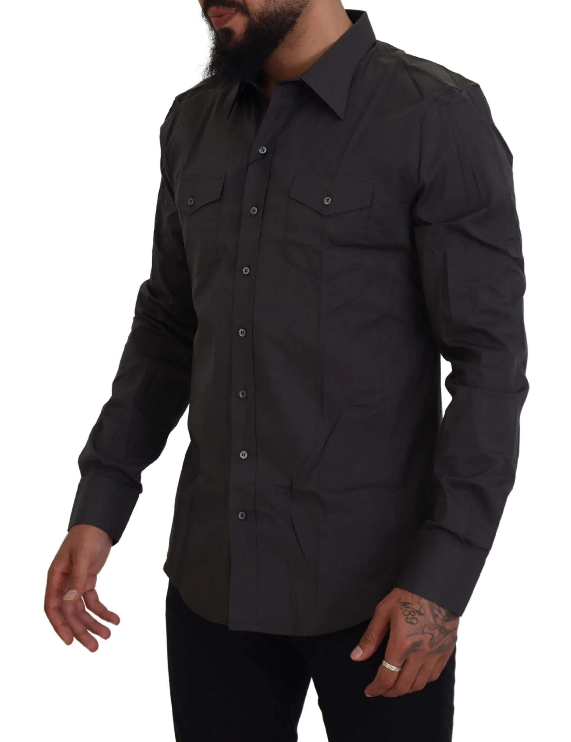 Elegant Gray Sicilia Slim Fit Dress Shirt sold by Louxly product image thumbnail 2