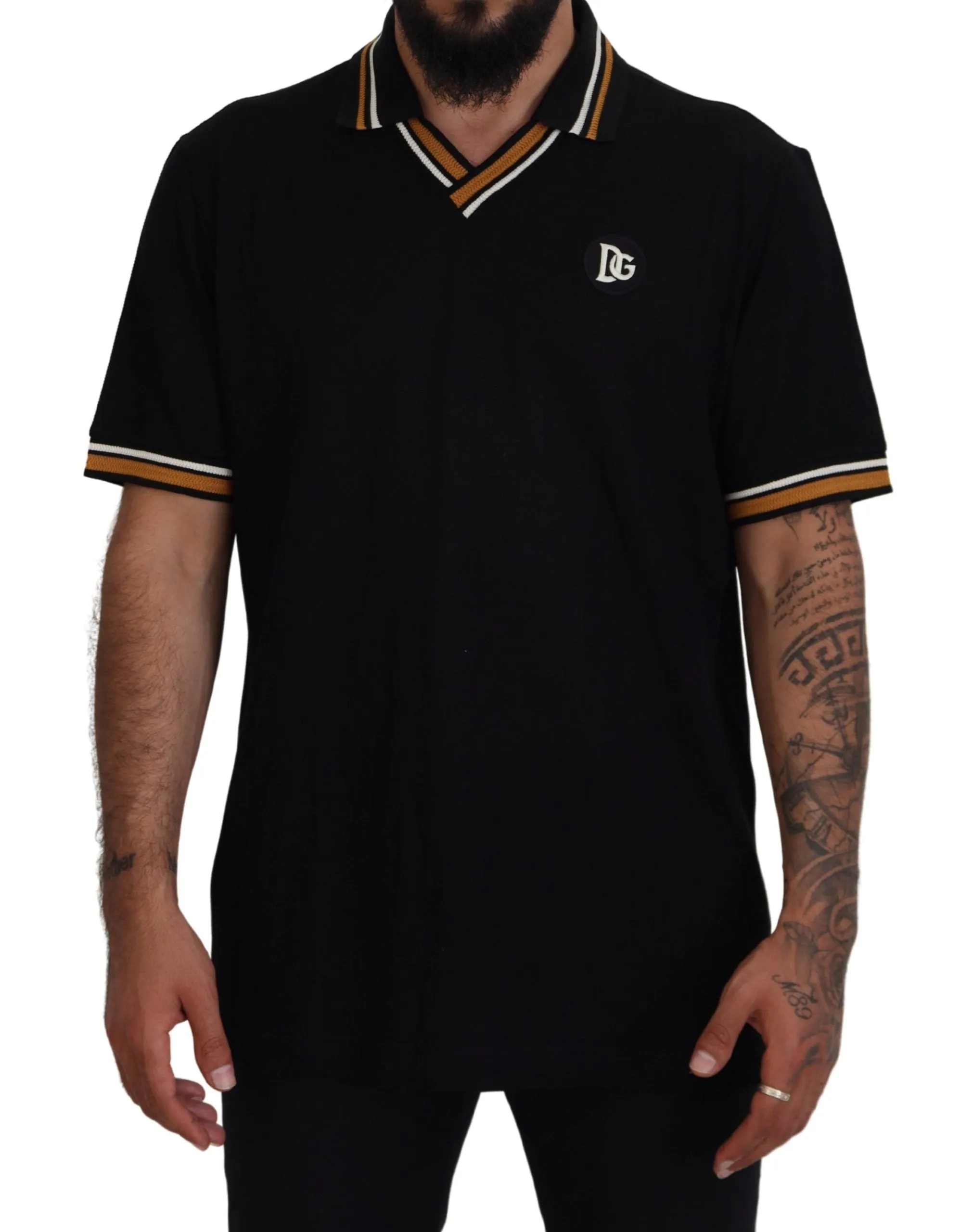 Elegant Black Silk Polo T-Shirt sold by Louxly