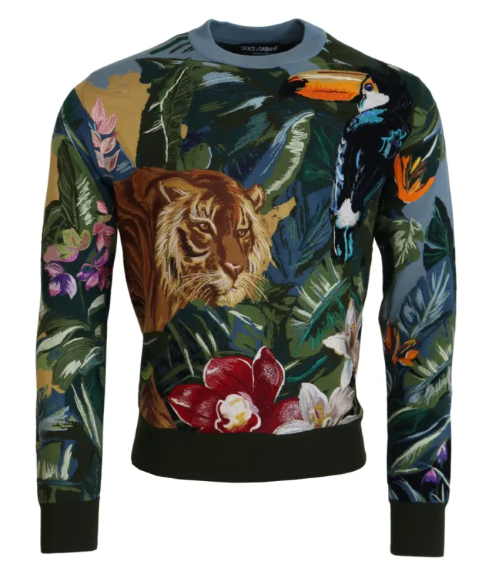 Jungle Embroidered Wool-Silk Sweater sold by Louxly