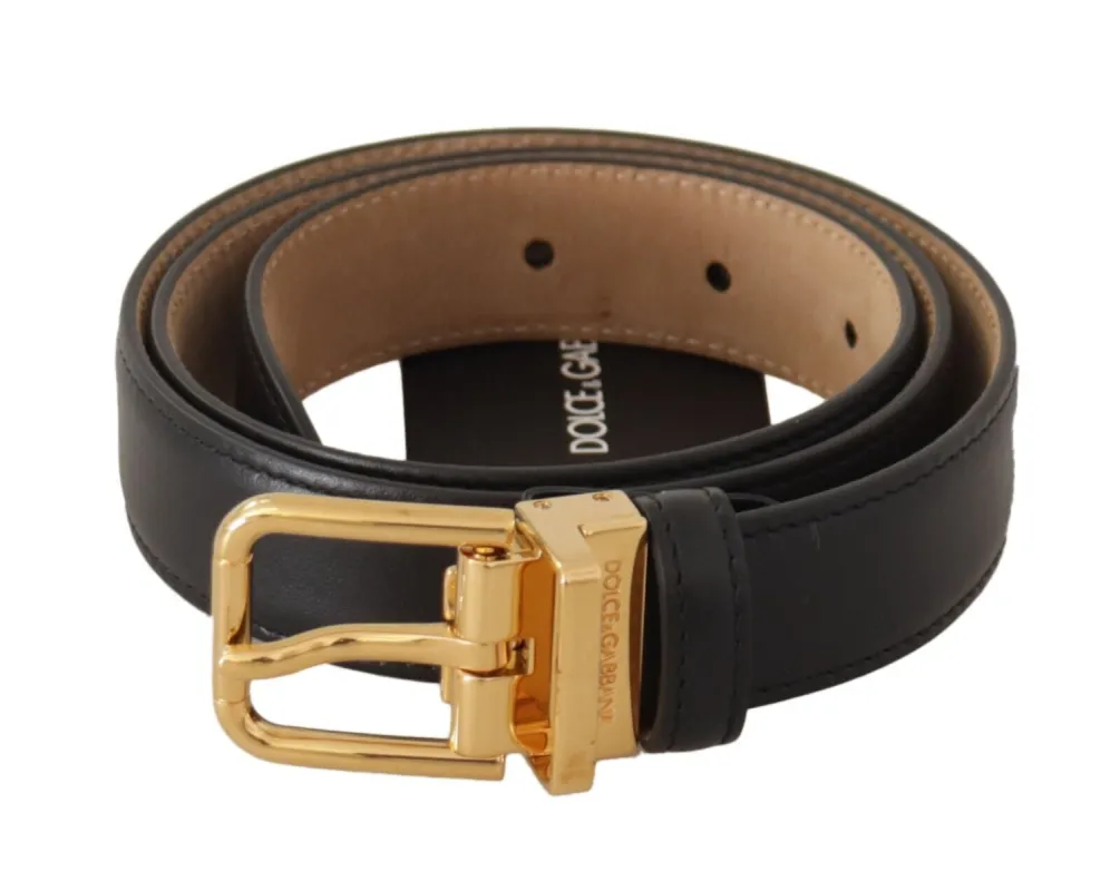 Elegant Black Leather Belt with Engraved Metal Buckle sold by Louxly