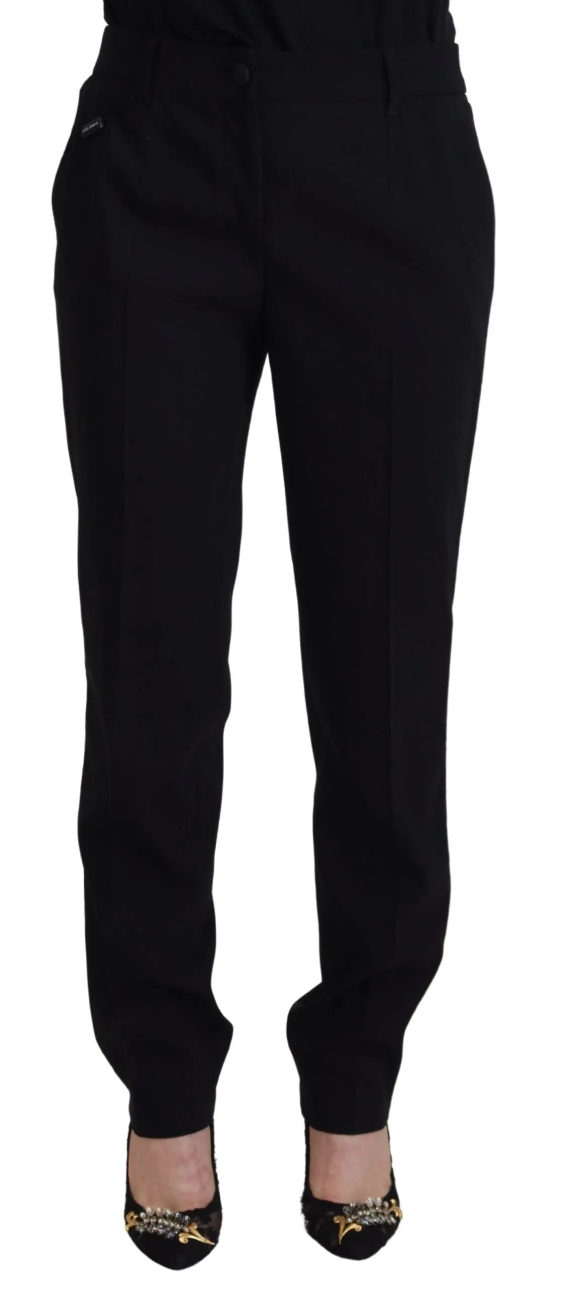 Elegant Black Wool-Silk Blend Trousers sold by Louxly