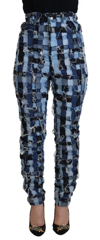 Multicolor Patchwork High-Waist Skinny Jeans sold by Louxly