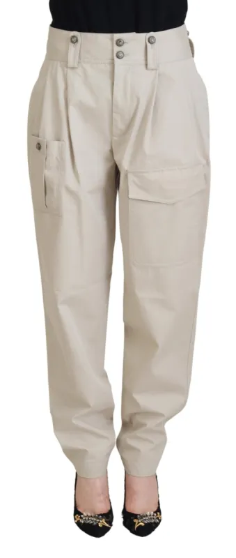 Elegant Beige Cotton Trousers sold by Louxly