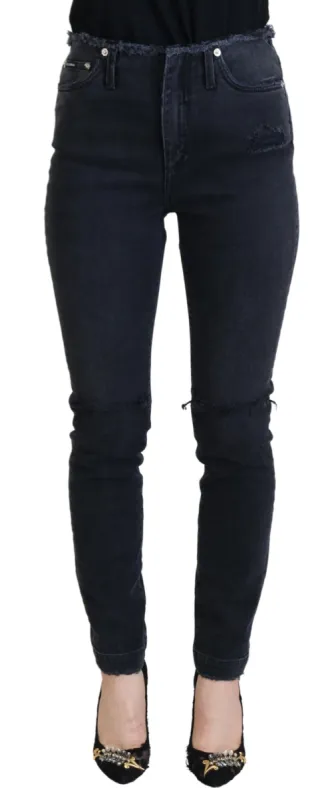 Sleek Black Denim Pants - Italian Couture sold by Louxly
