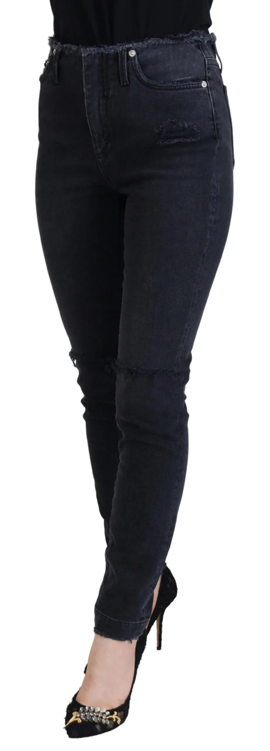 Sleek Black Denim Pants - Italian Couture sold by Louxly product image thumbnail 2
