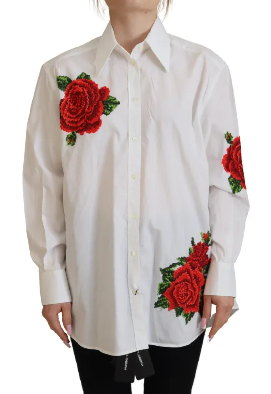 Elegant Floral Embroidered Silk Blend Shirt sold by Louxly