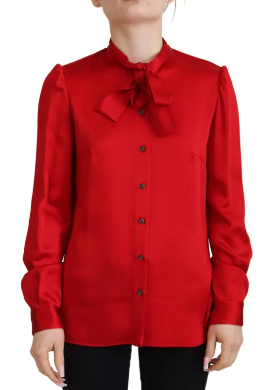 Elegant Red Ascot Collar Blouse made by Louxly