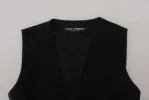 Elegant Black Silk Blend Waistcoat Vest sold by Louxly