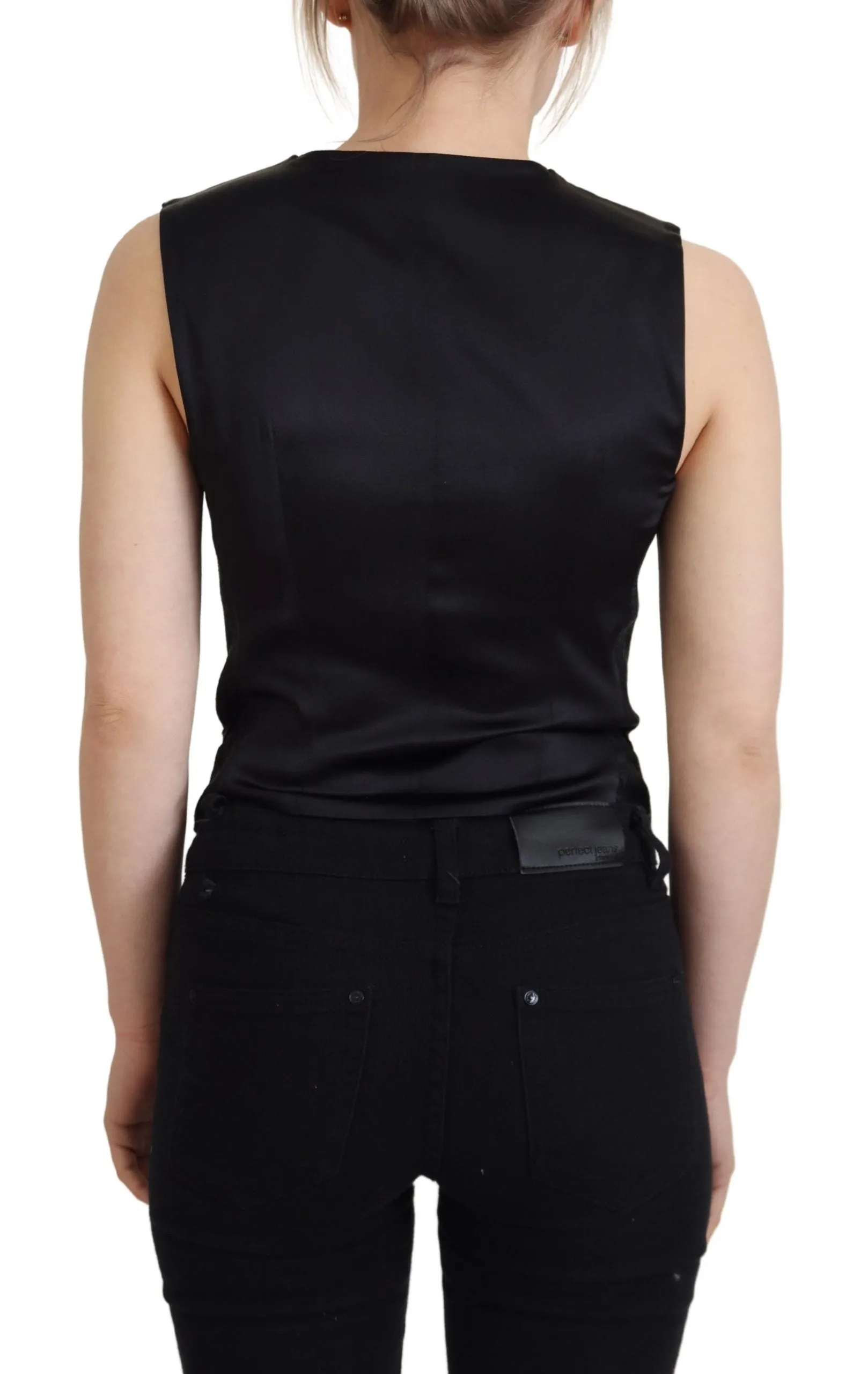 Elegant Black Silk Blend Waistcoat Vest sold by Louxly product image thumbnail 3