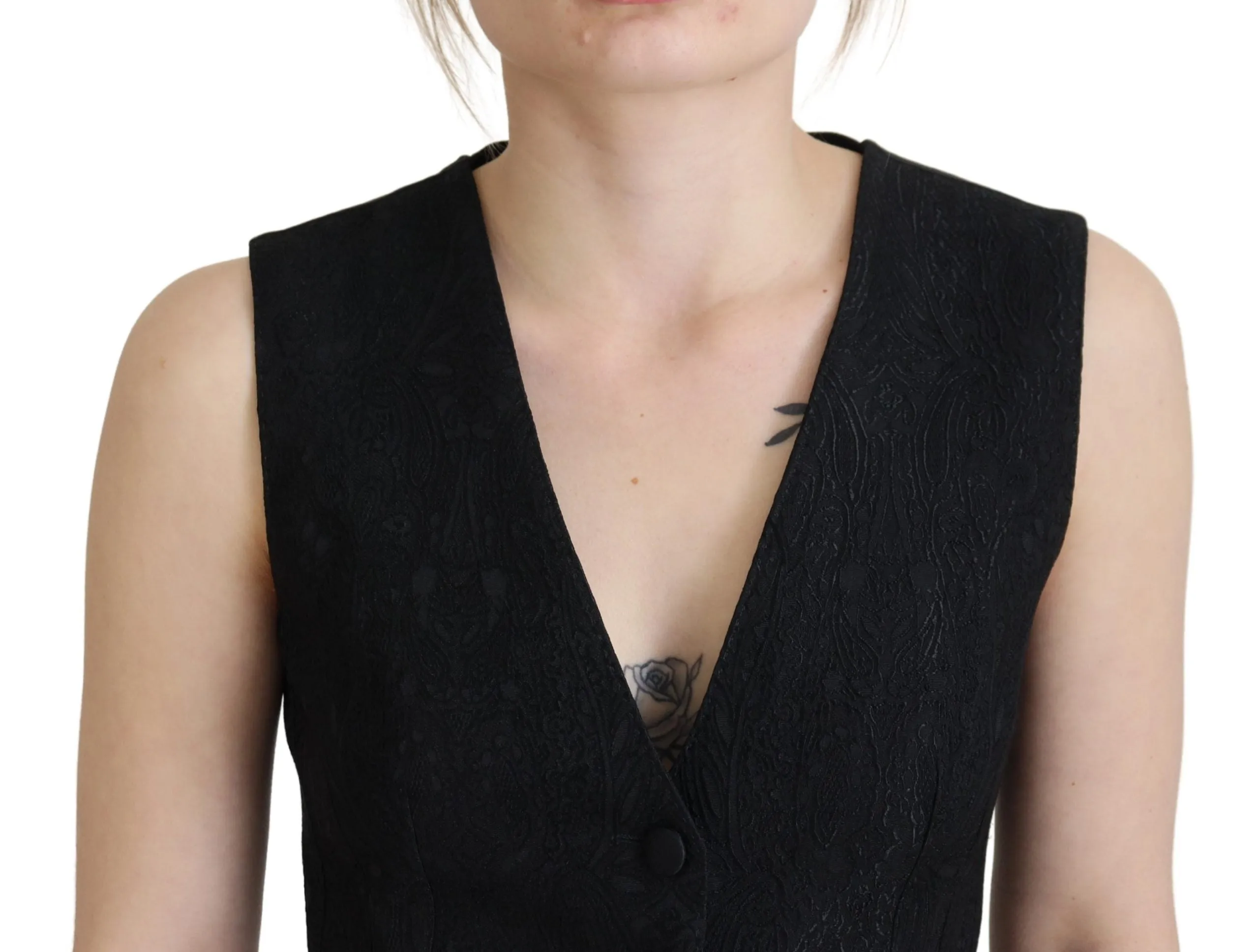 Elegant Black Silk Blend Waistcoat Vest sold by Louxly product image thumbnail 4