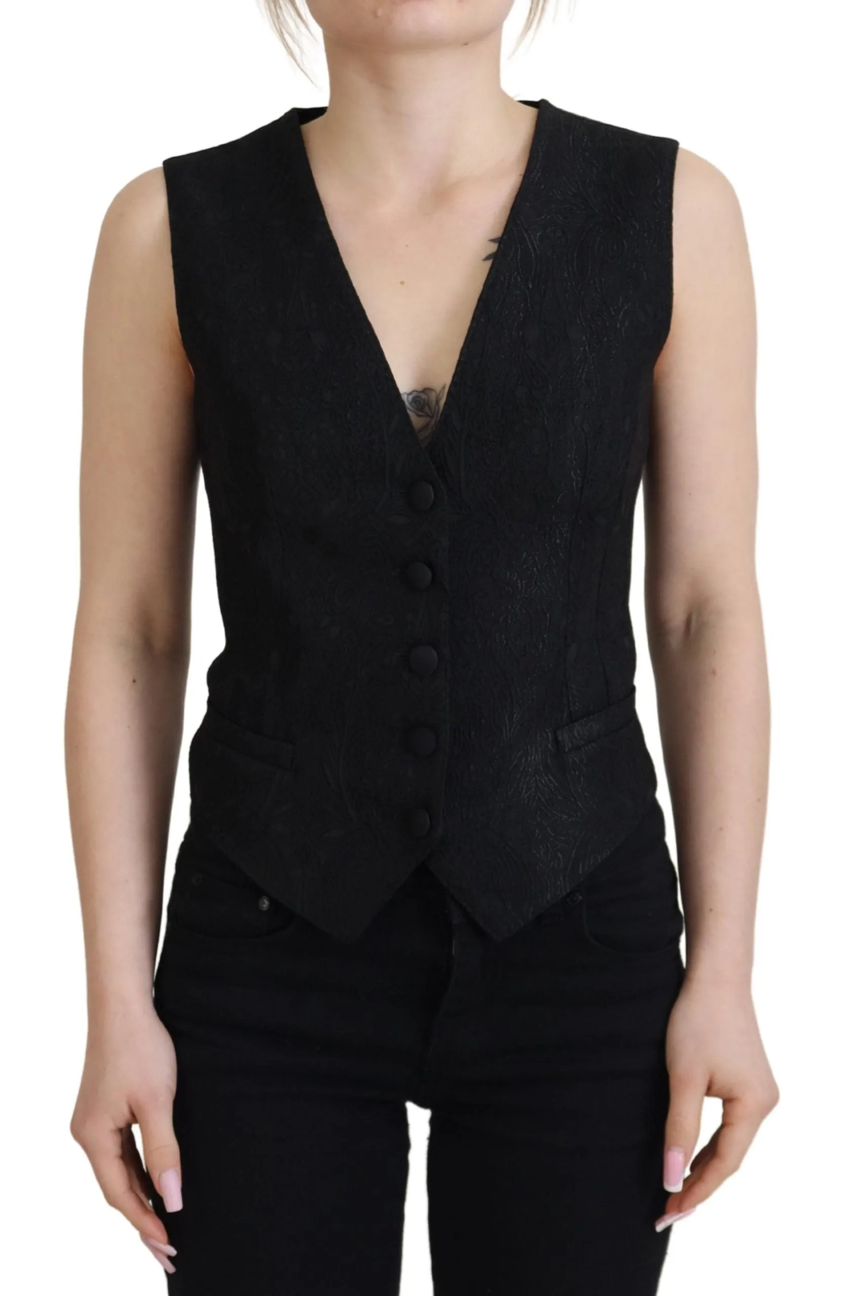 Elegant Black Silk Blend Waistcoat Vest sold by Louxly