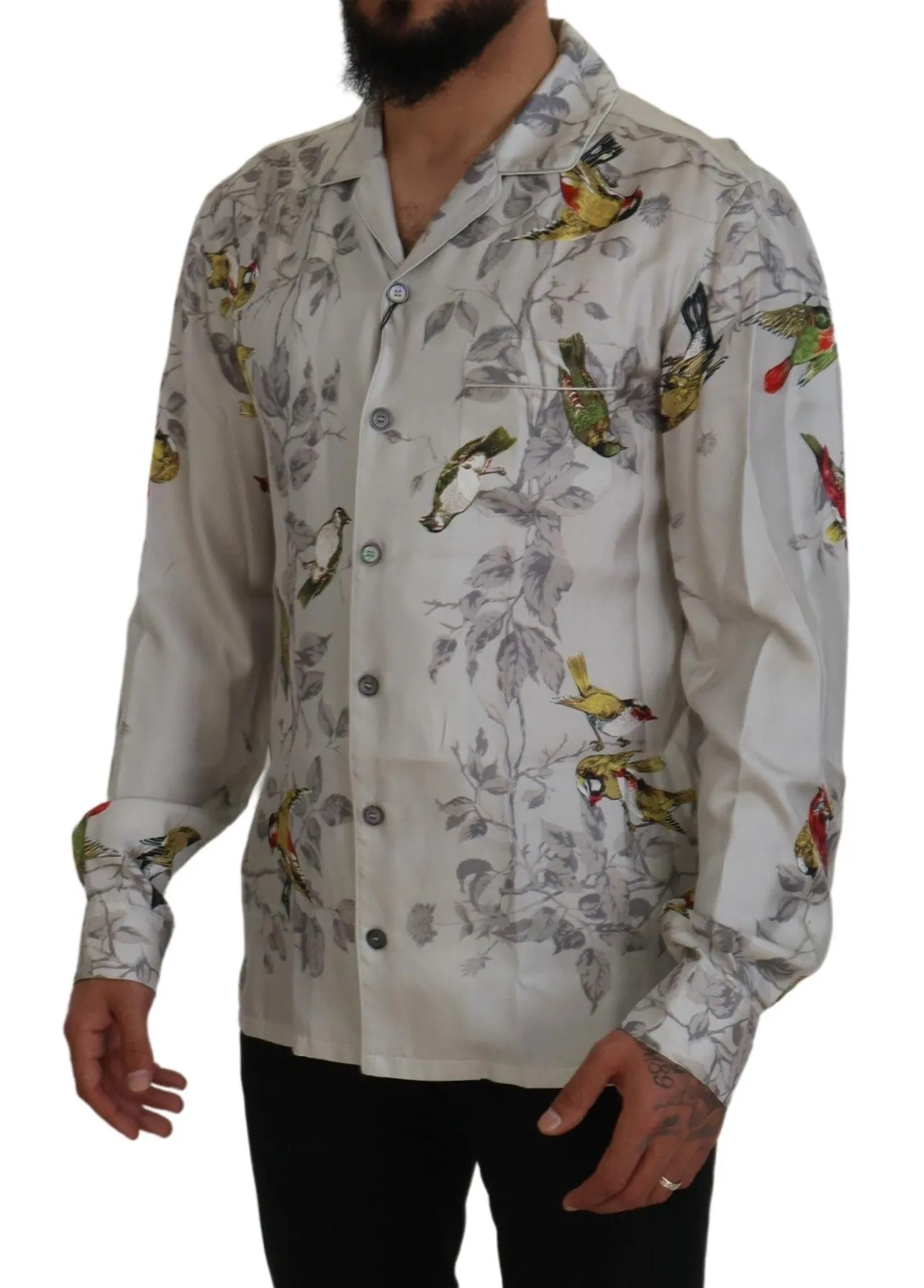 Elegant Silk Bird Print Casual Shirt sold by Louxly product image thumbnail 5