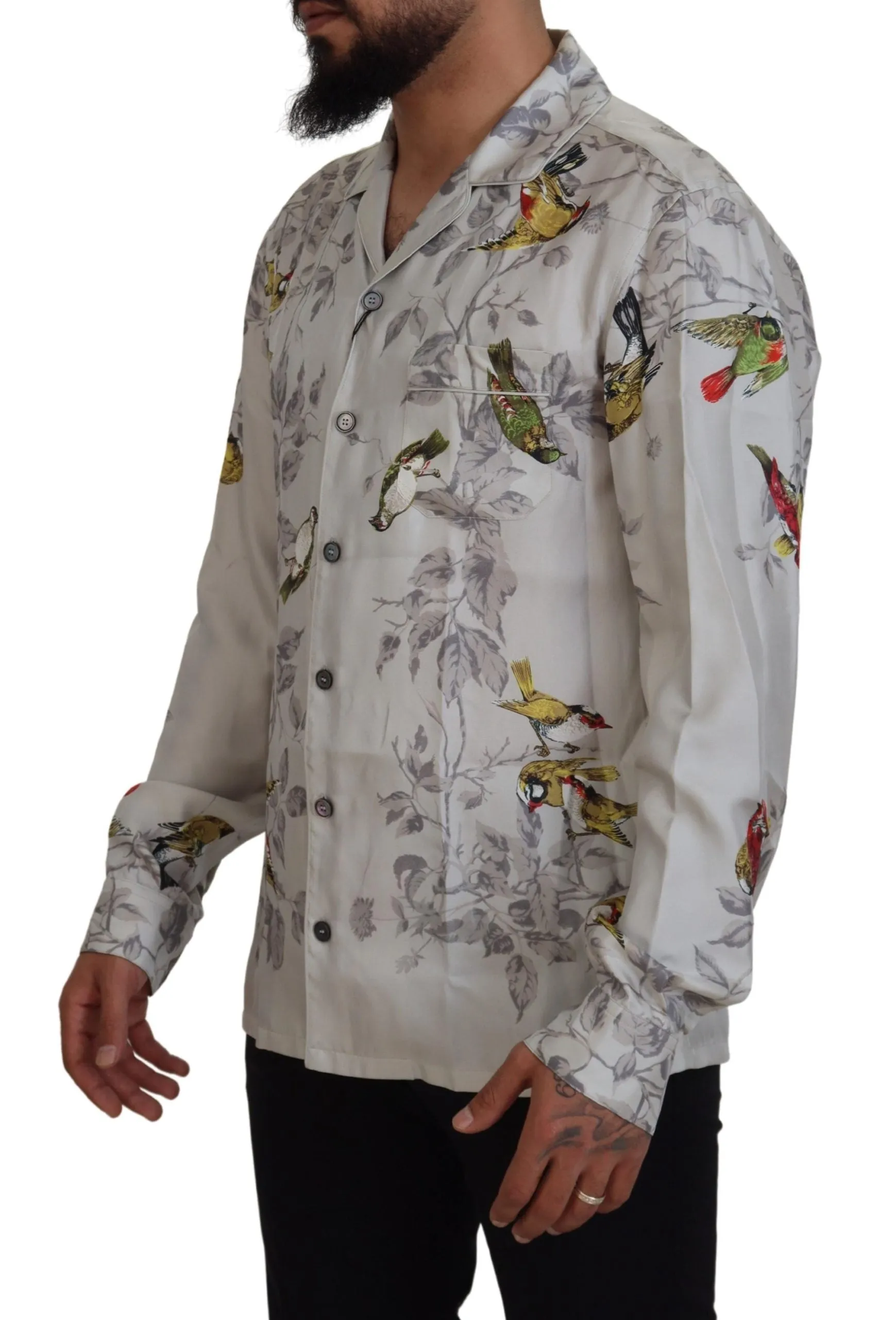 Elegant Silk Bird Print Casual Shirt sold by Louxly product image thumbnail 2
