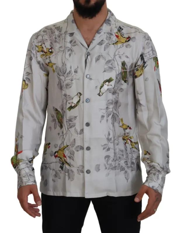 Elegant Silk Bird Print Casual Shirt sold by Louxly